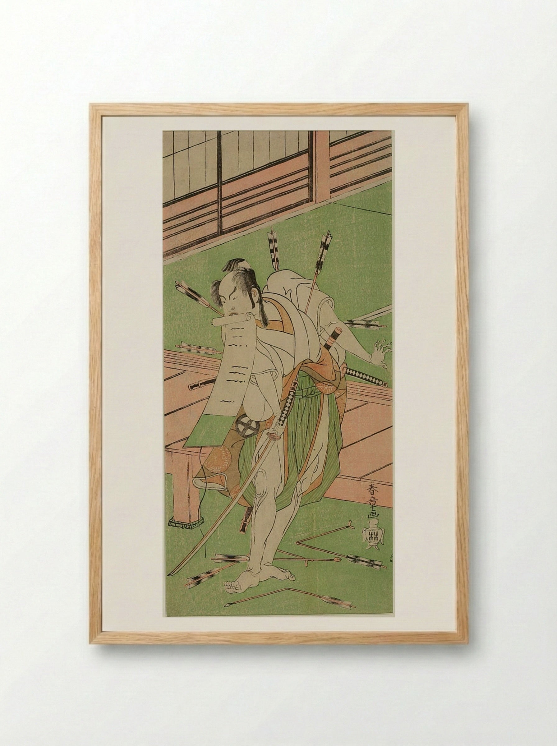Actor ōtani Hiroji 3rd as a White Fox disguised as Ukishima Daihachi - Katsukawa Shunshō - Framed Print Wood
