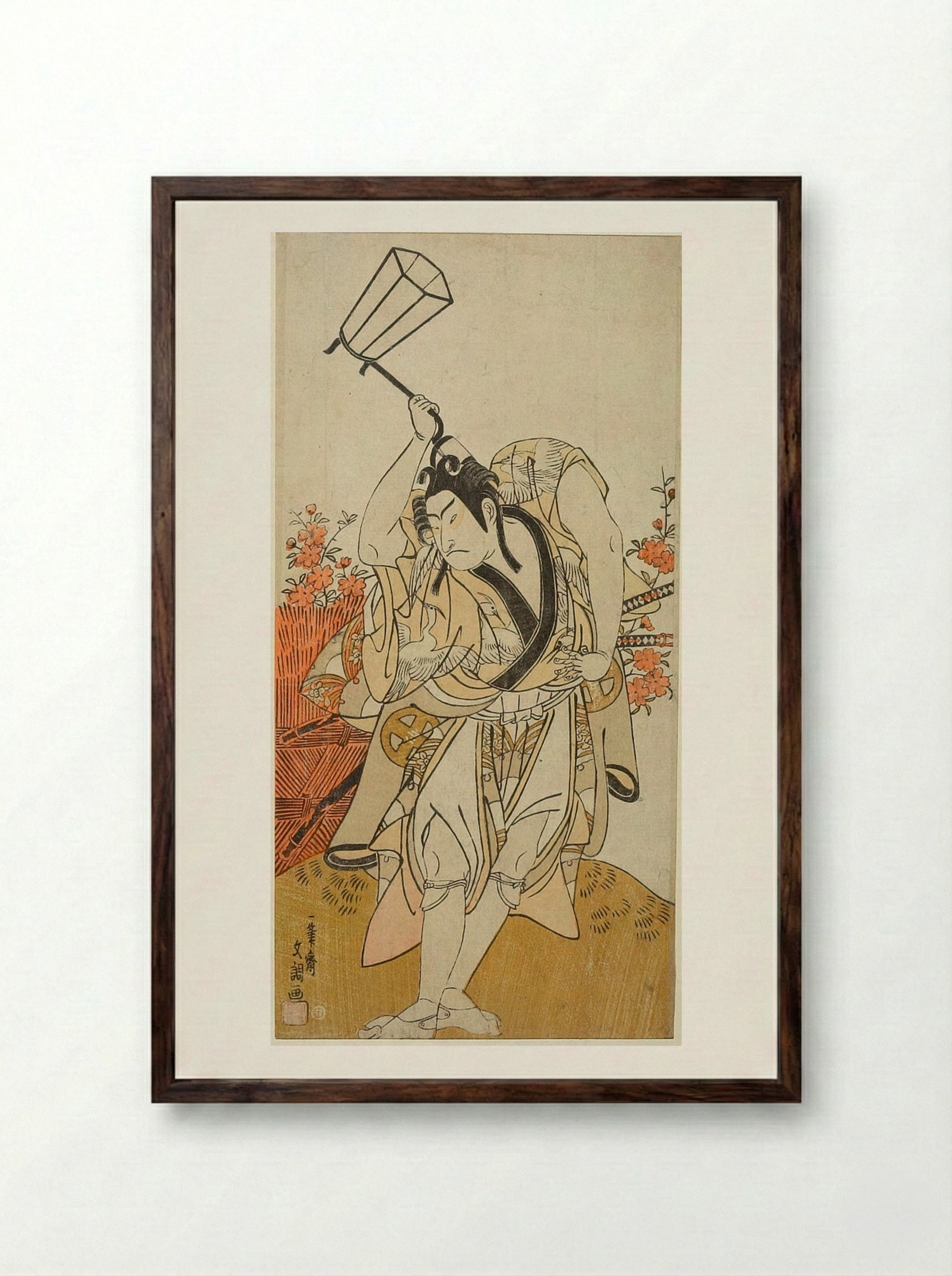Actor Ōtani Hiroji III Wielding a Lantern - Ippitsusai Bunchō - Framed Print Dark Wood