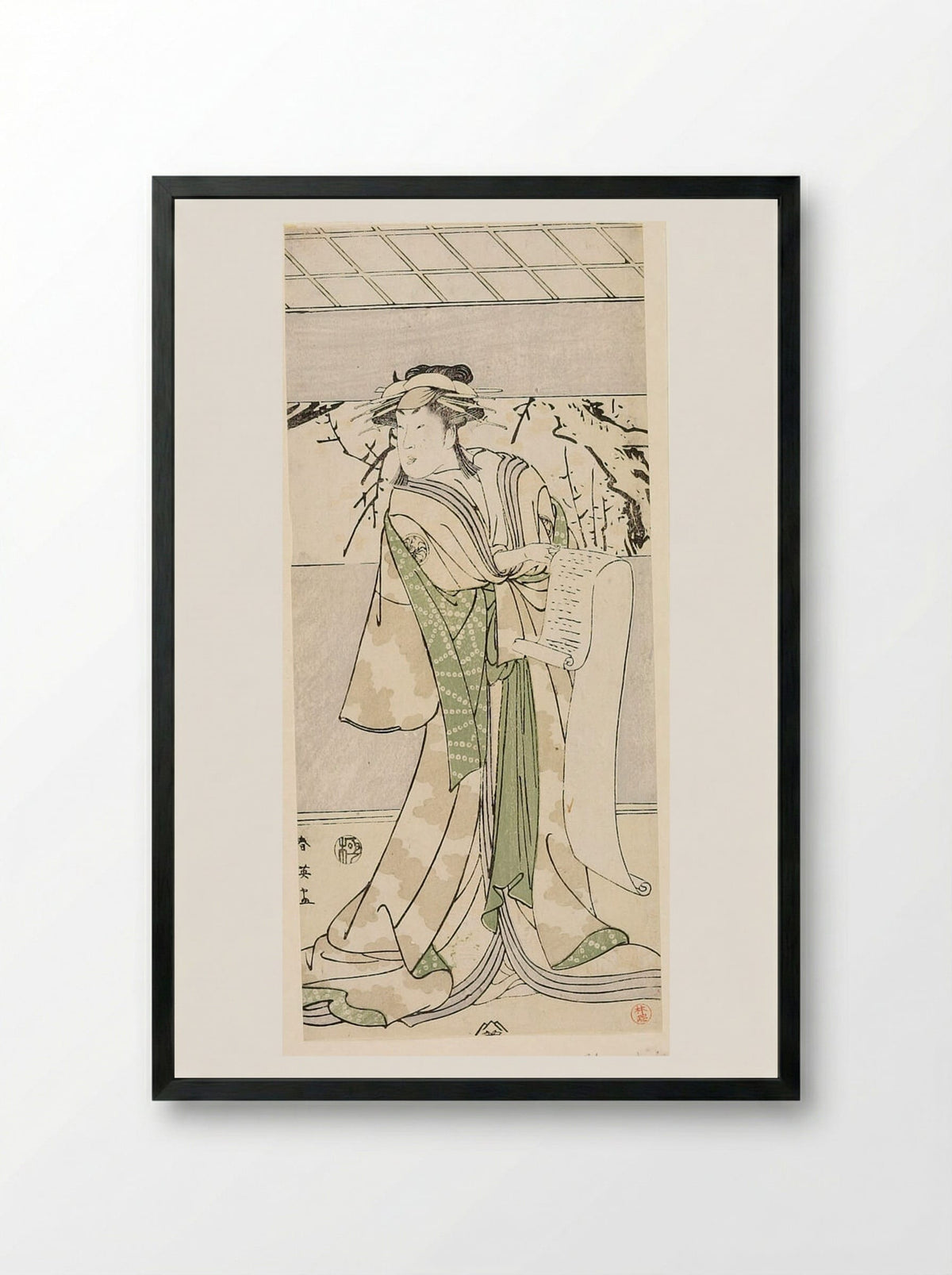 Actor with a Letter - Katsukawa Shun'ei - Framed Print Black