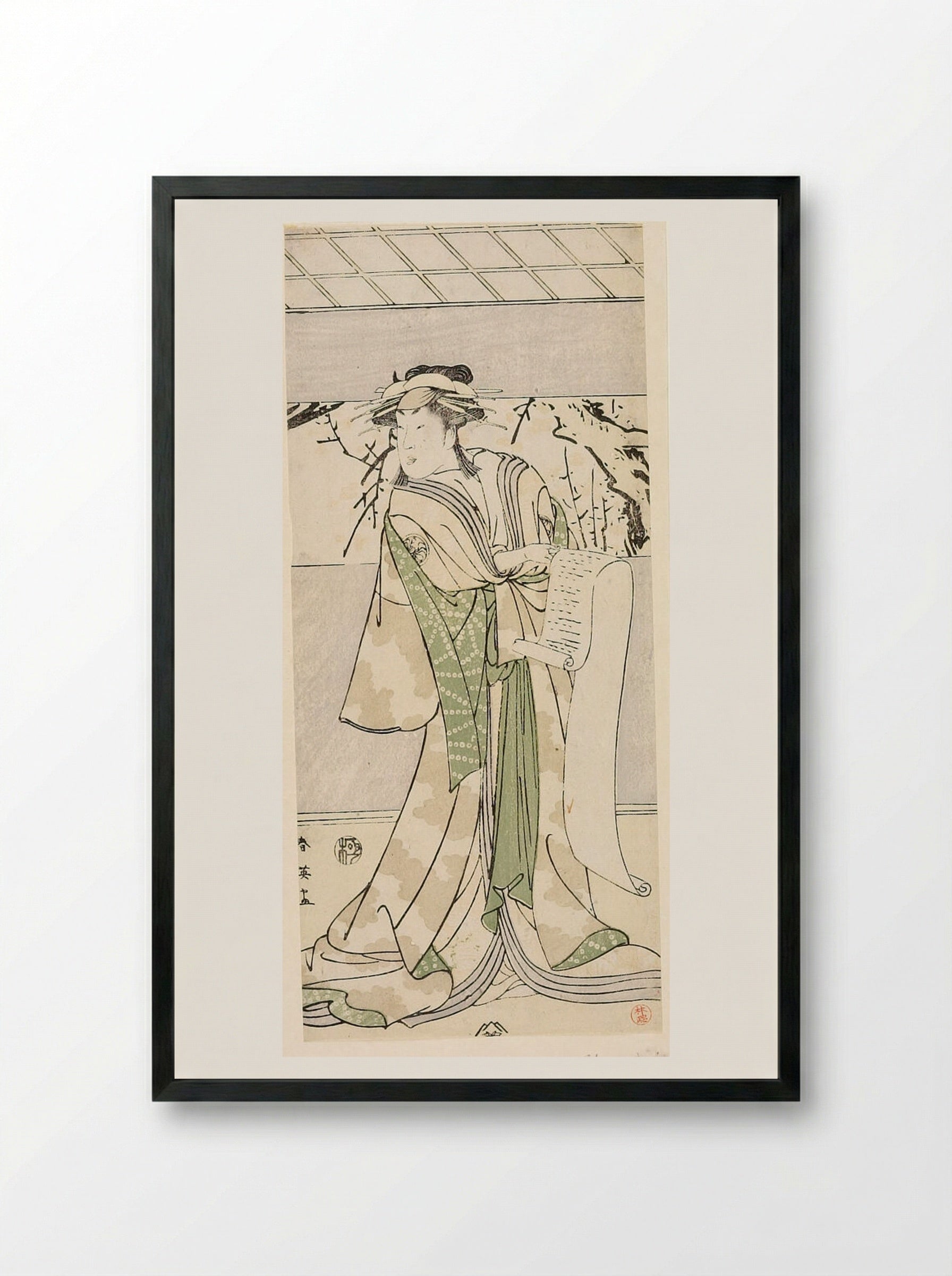 Actor with a Letter - Katsukawa Shun'ei - Framed Print Black