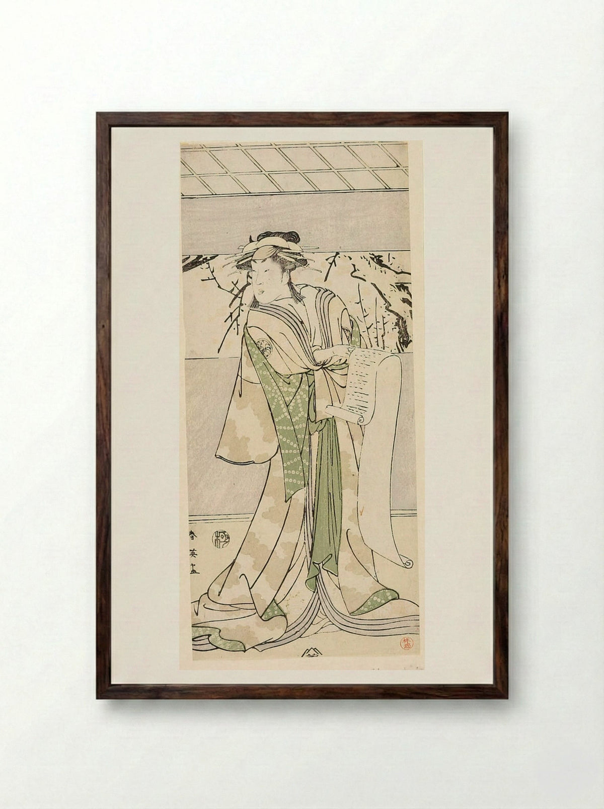 Actor with a Letter - Katsukawa Shun'ei - Framed Print Dark Wood