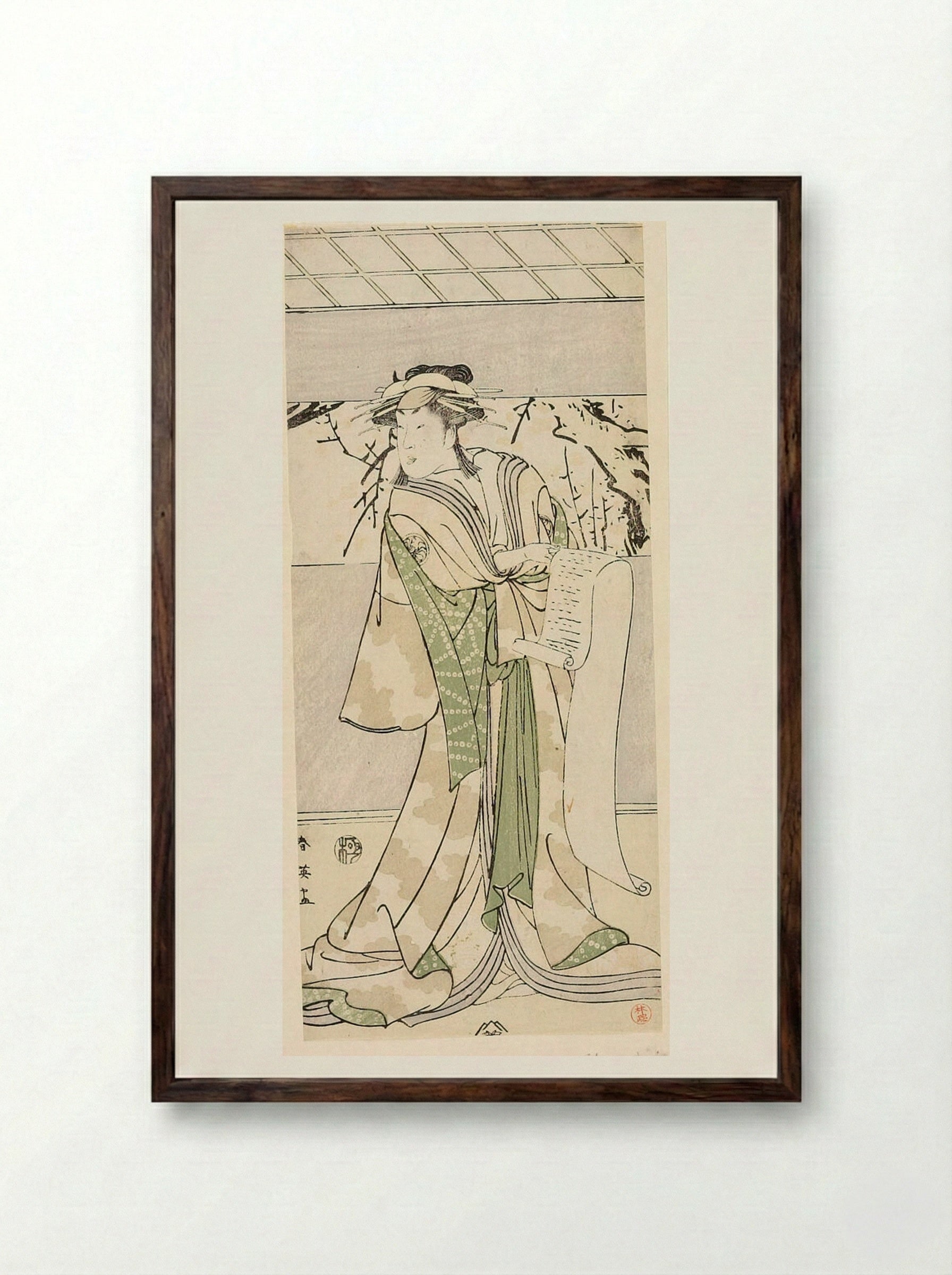 Actor with a Letter - Katsukawa Shun'ei - Framed Print Dark Wood