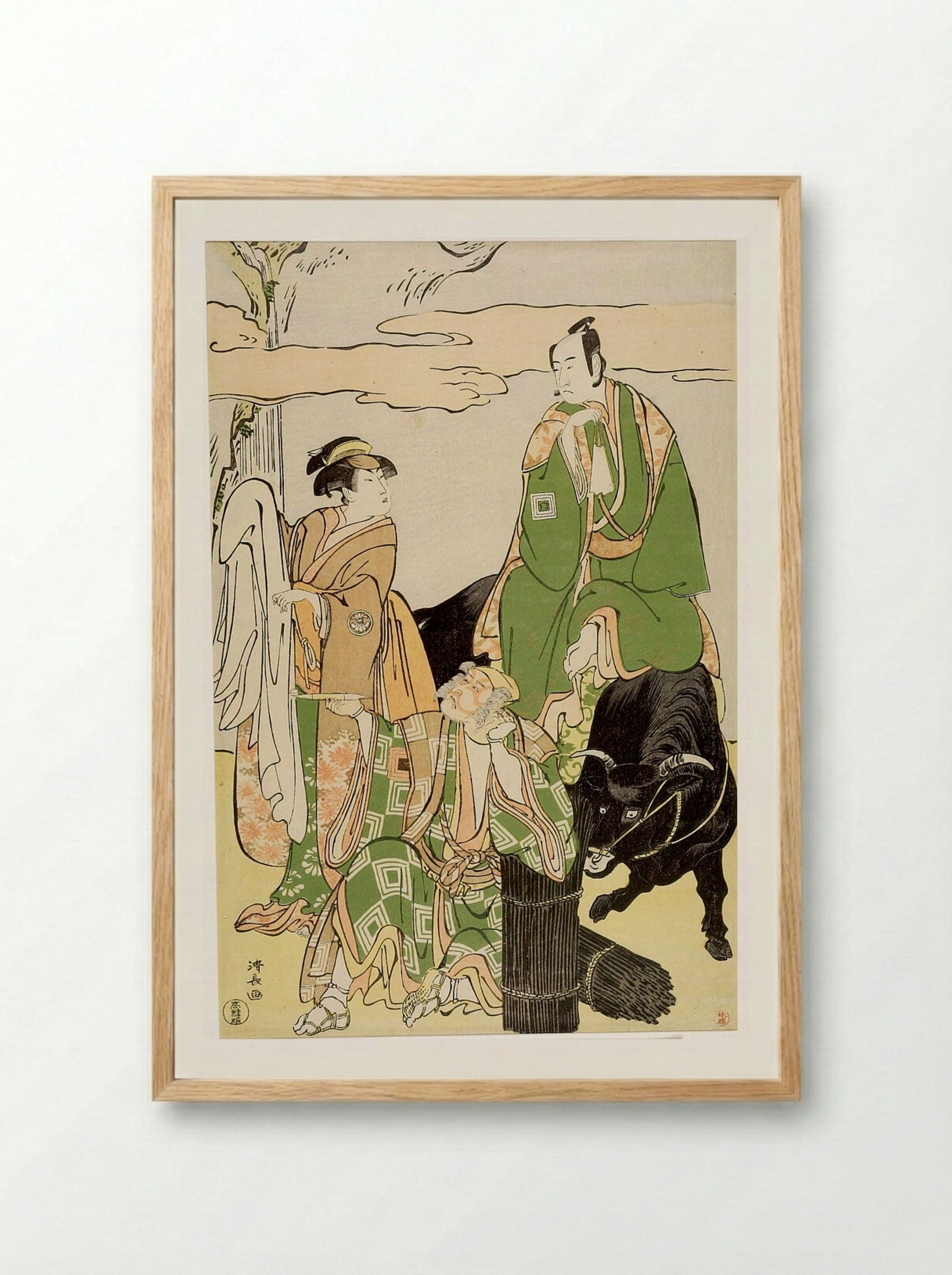 Actors Ichikawa Danjūrō 5th, Segawa Kikujirō and Ichikawa Monnosuke - Torii Kiyonaga - Framed Print Wood