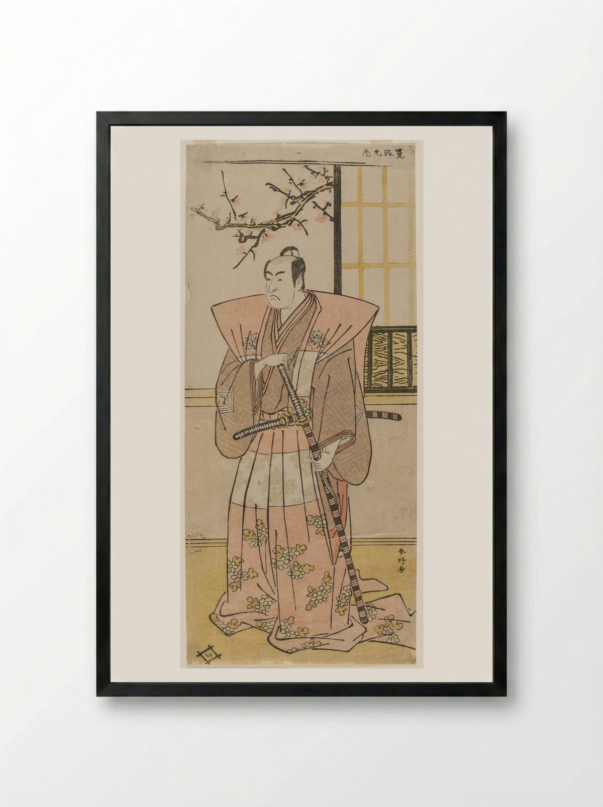 Actors Ichikawa Monnosuke II, Iwai Hanshirō IV, and Onoe Matsusuke I - Katsukawa Shunkō - Framed Print Black