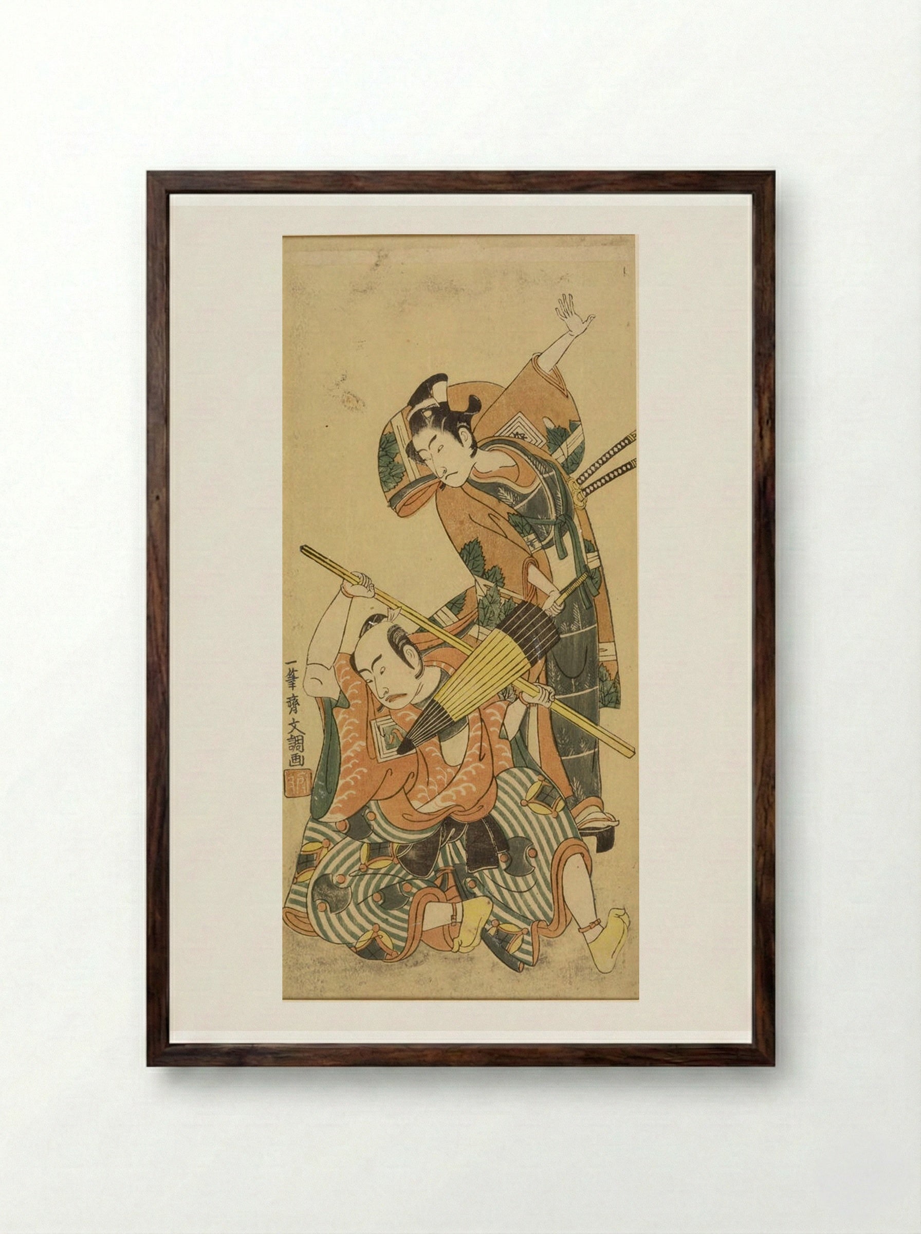 Actors Ichikawa Yaozō and Ichikawa Benzo - Ippitsusai Bunchō - Framed Print Dark Wood