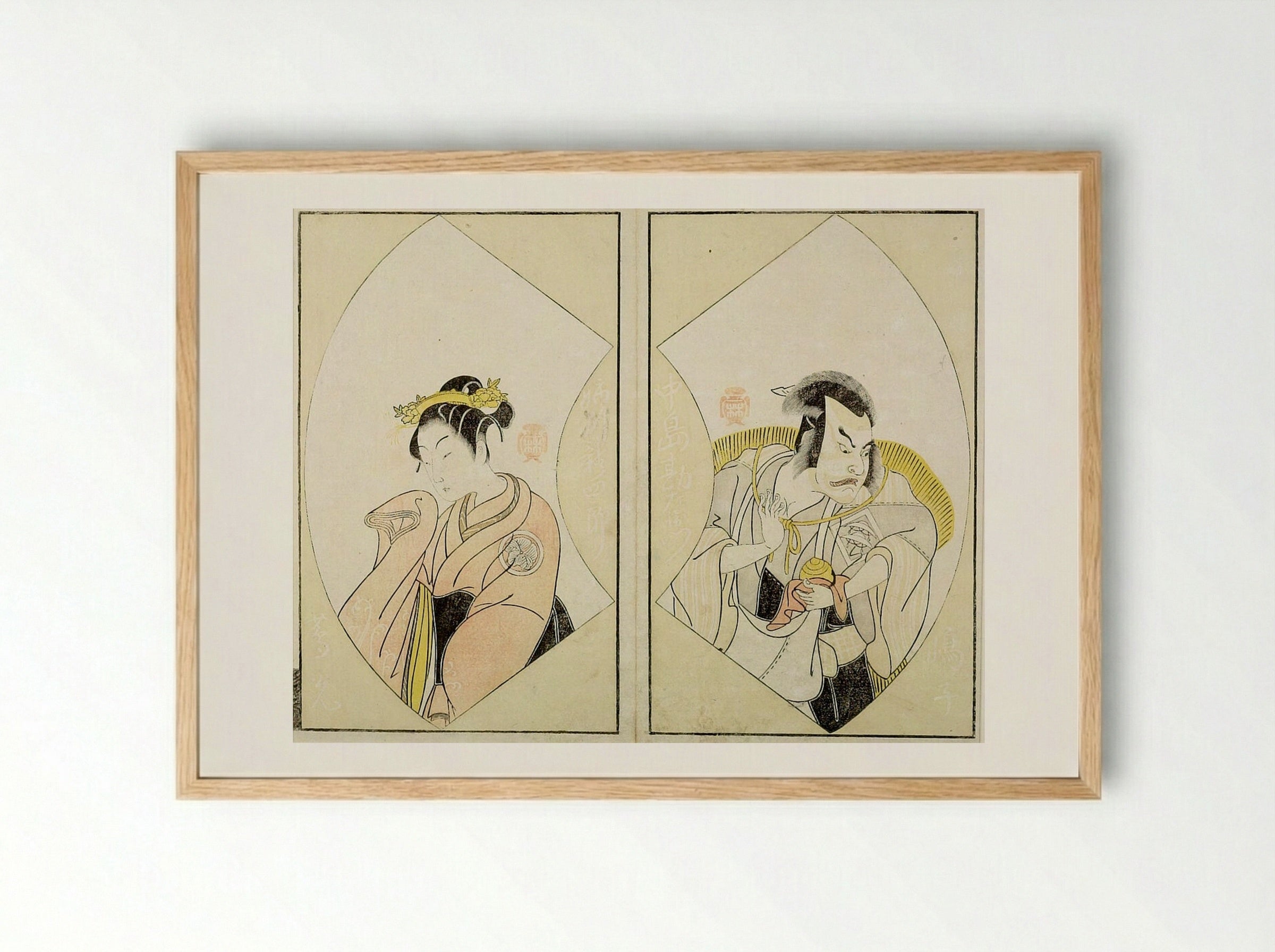 Actors Nakajima Kanzaemon and Anekawa Shinshirō - Katsukawa Shunshō - Framed Print Wood