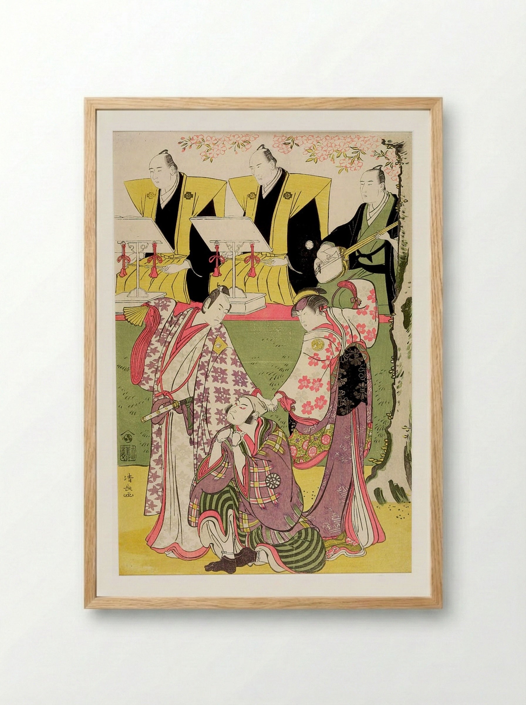 Actors Segawa Kikunojō as a Woman with Ichikawa Monnosuke and Nakamura Denkurō 2nd - Torii Kiyonaga - Framed Print Wood