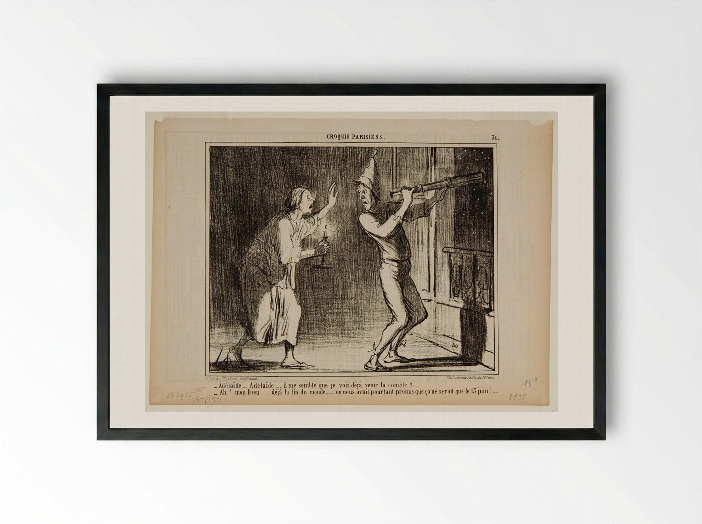 Adélaide... Adélaide... il me semble que je vois déjà venir la comète!!... - Honoré-Victorin Daumier - Framed Print Black