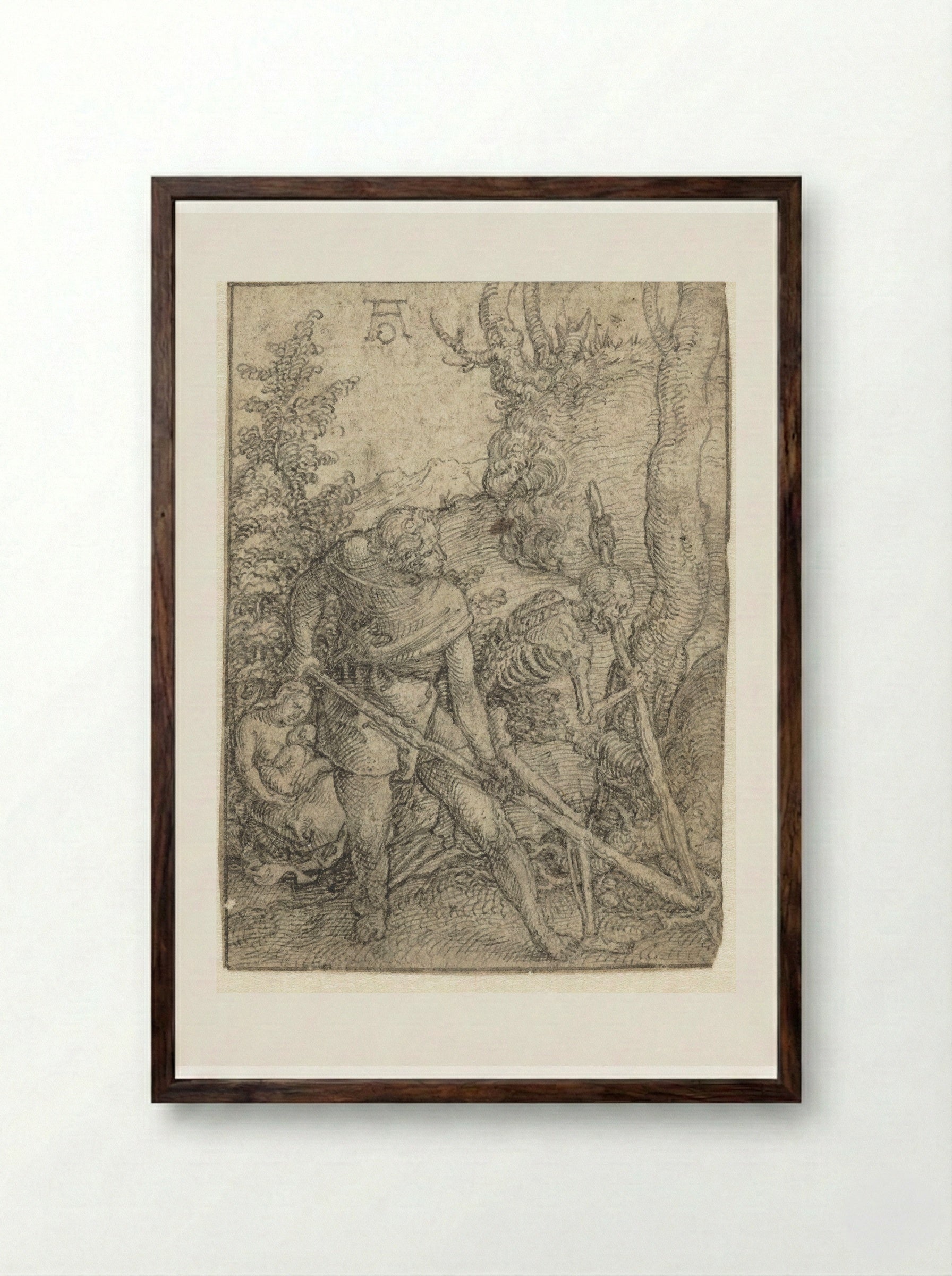 Adam and Death Ploughing the Earth - Heinrich Aldegrever - Framed Print Dark Wood