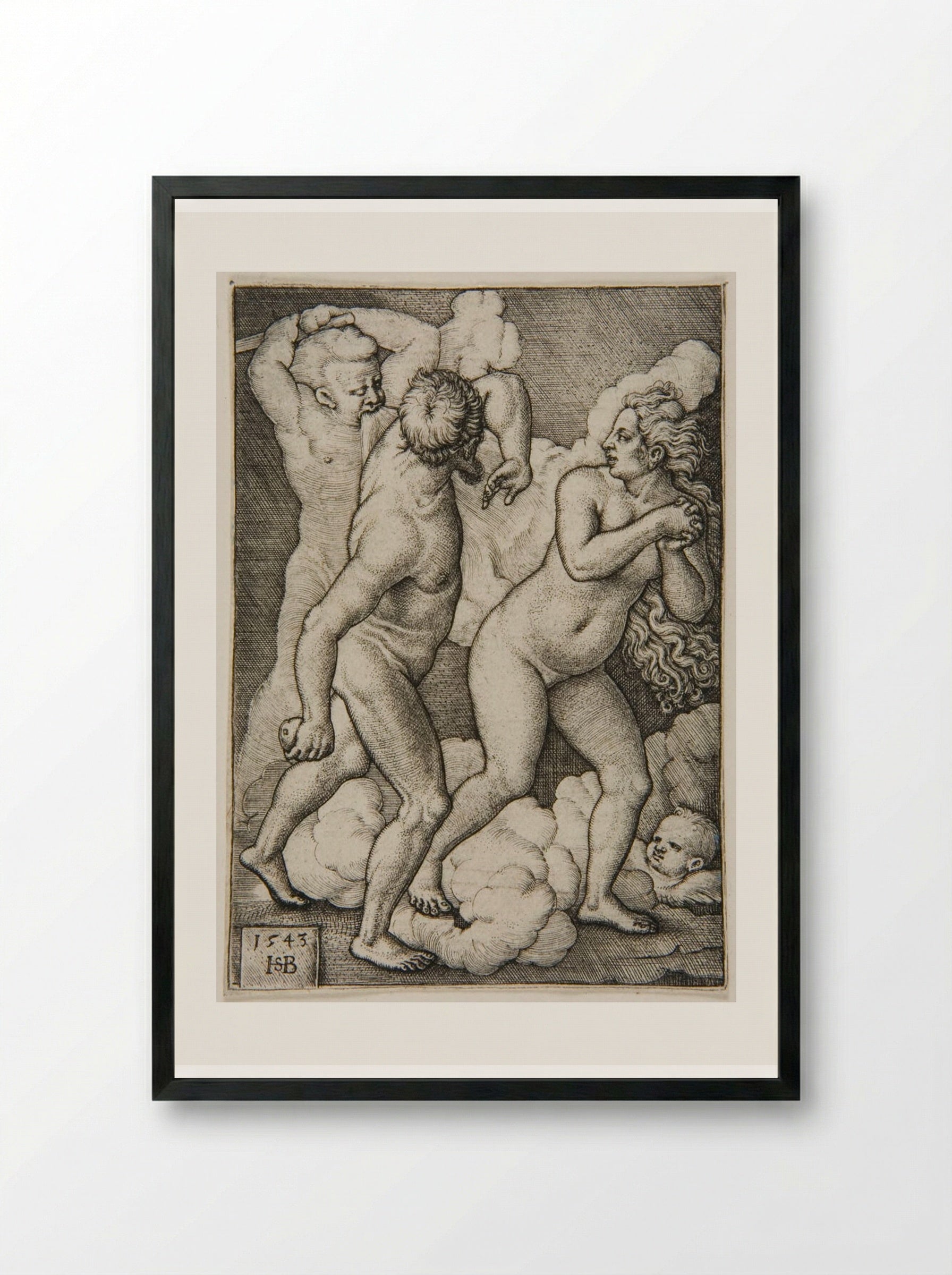 Adam and Eve Driven from Paradise - Sebald Beham - Framed Print Black