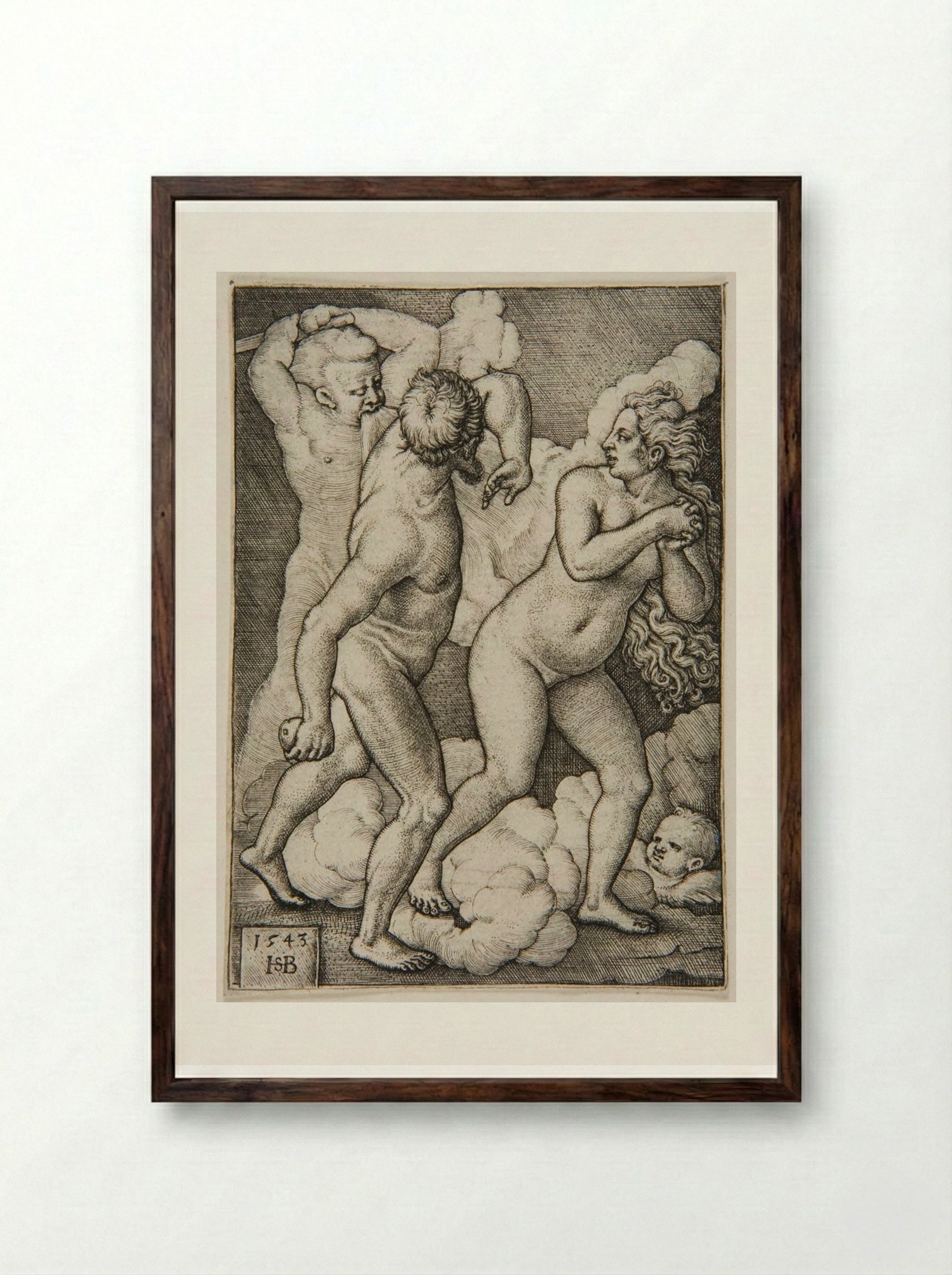Adam and Eve Driven from Paradise - Sebald Beham - Framed Print Dark Wood