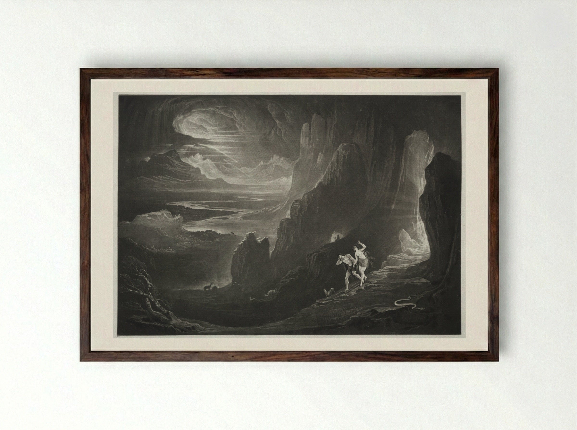 Adam and Eve Driven out of Paradise - John Martin - Framed Print Dark Wood