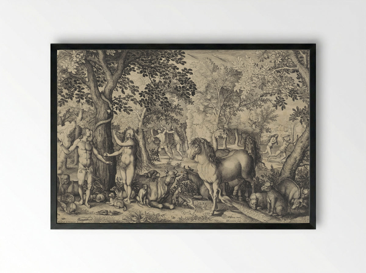 Adam and Eve in Paradise - Paulus de Kempenaer - Framed Print Black