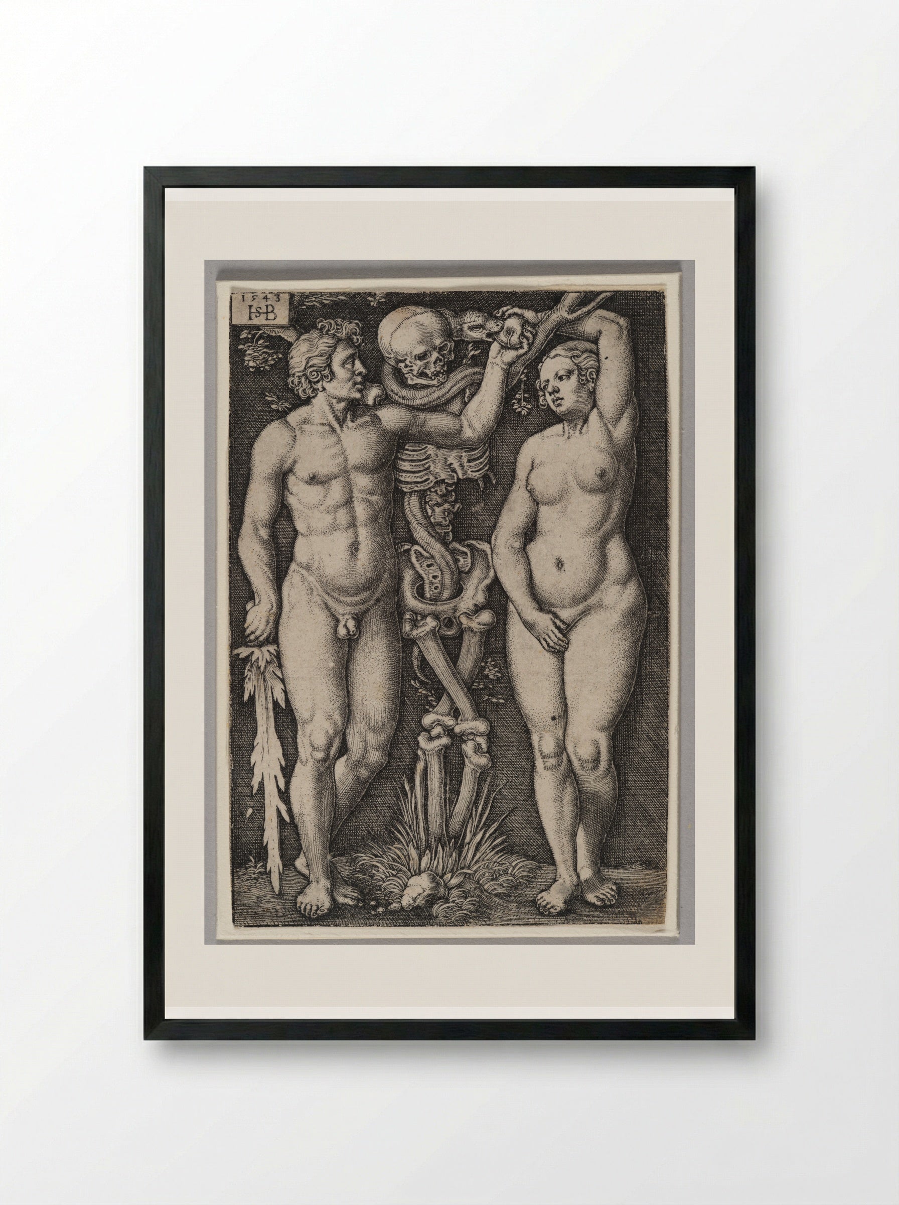 Adam and Eve - Sebald Beham - Framed Print Black