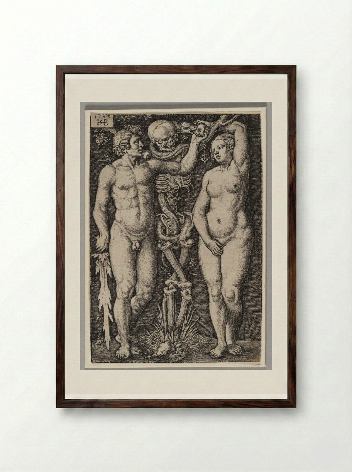 Adam and Eve - Sebald Beham - Framed Print Dark Wood