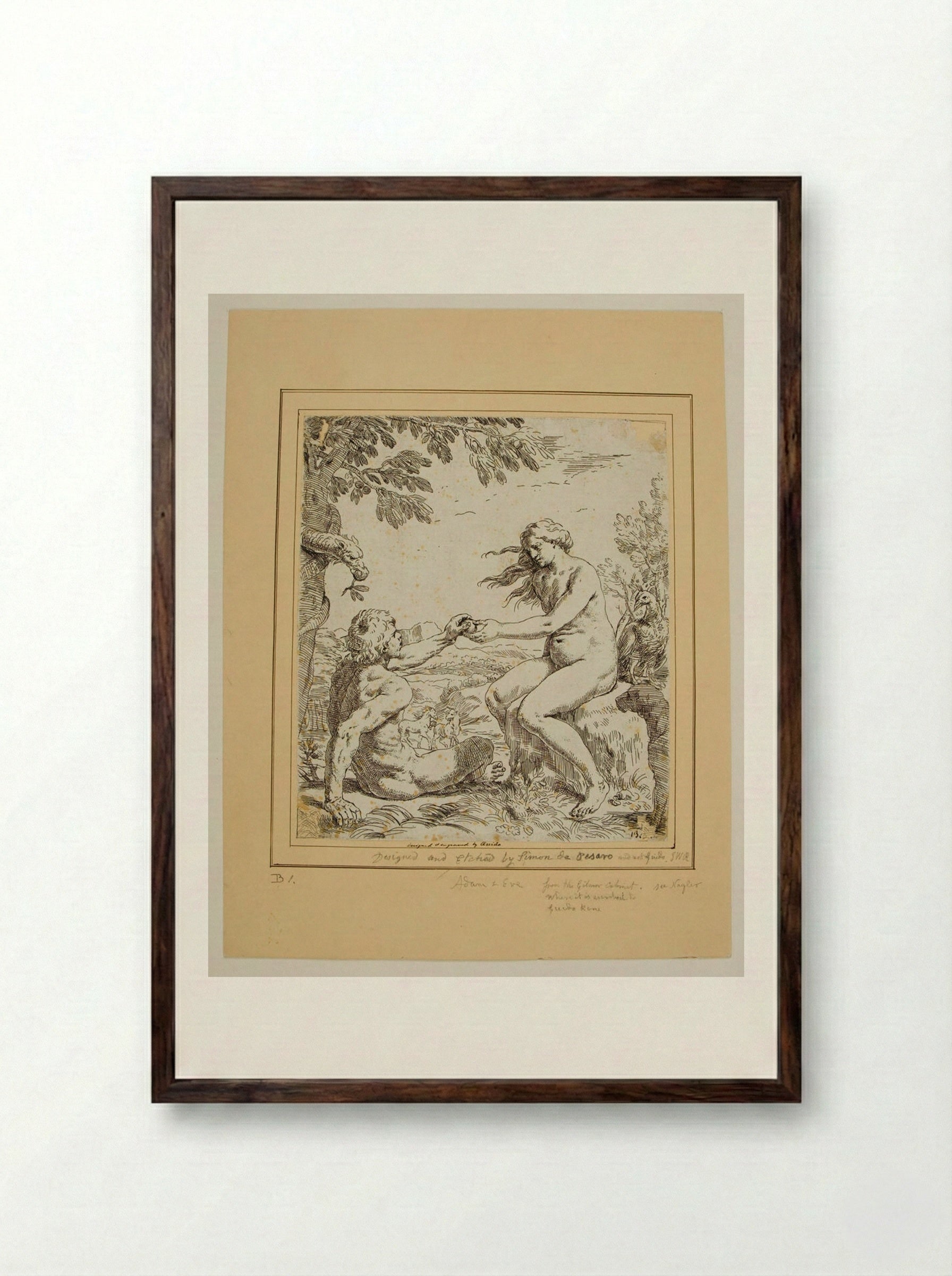 Adam and Eve - Simone Cantarini - Framed Print Dark Wood