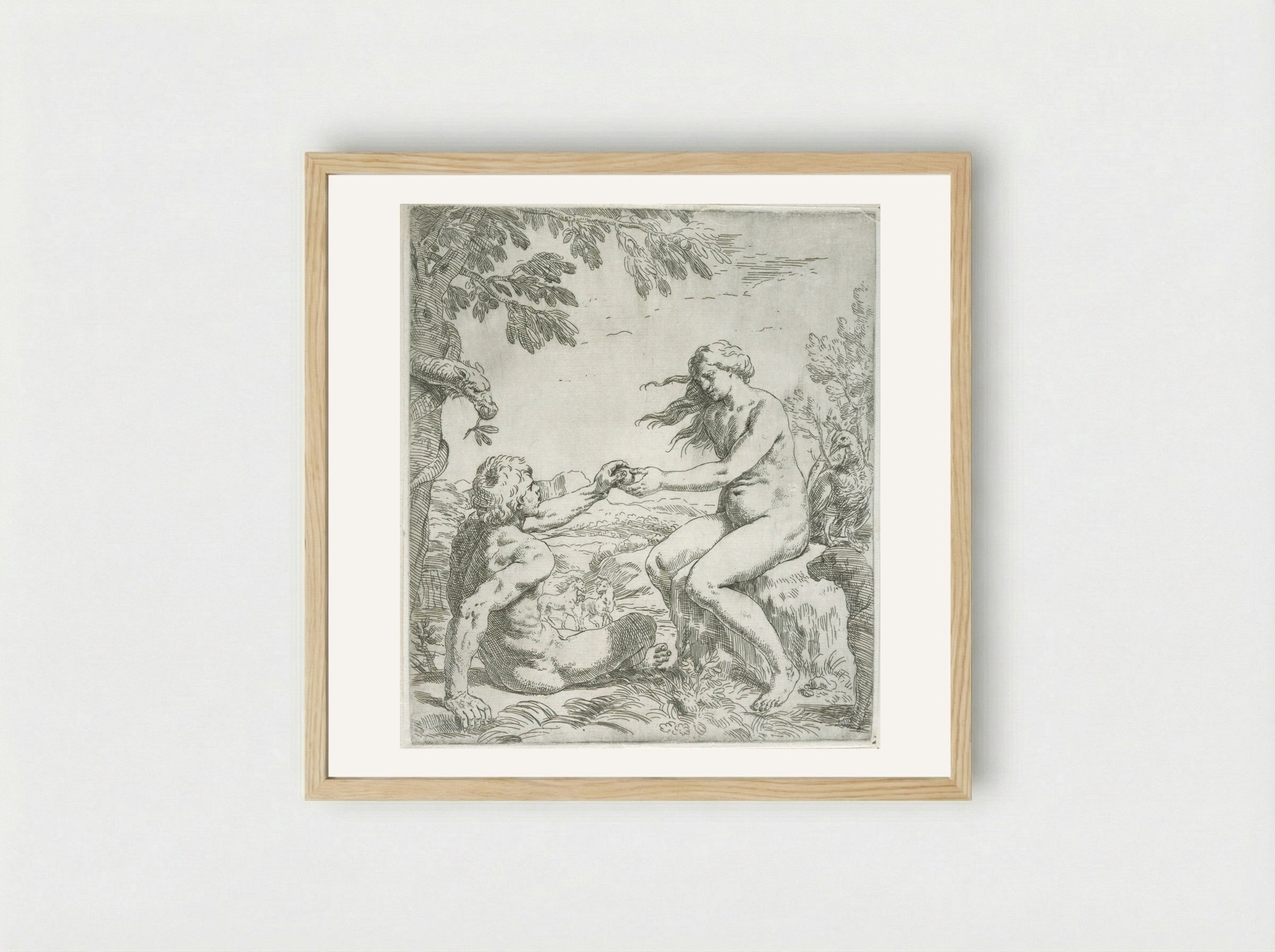 Adam and Eve - Simone Cantarini - Framed Print Wood
