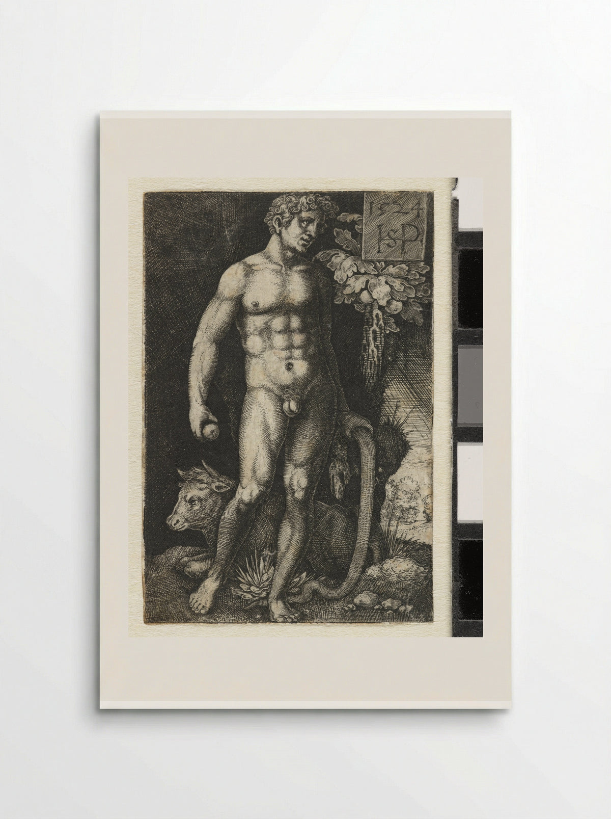 Adam with the Serpent and a Recumbent Bull - Hans Sebald Beham - Poster