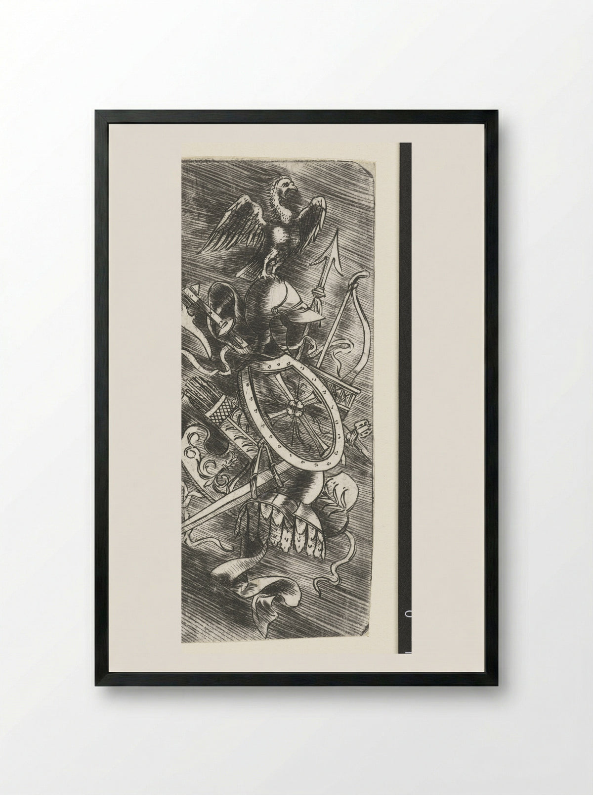 Adelaar bovenop wapentrofeeën waaronder verschillende wapens - Meester van 1515 - Framed Print Black