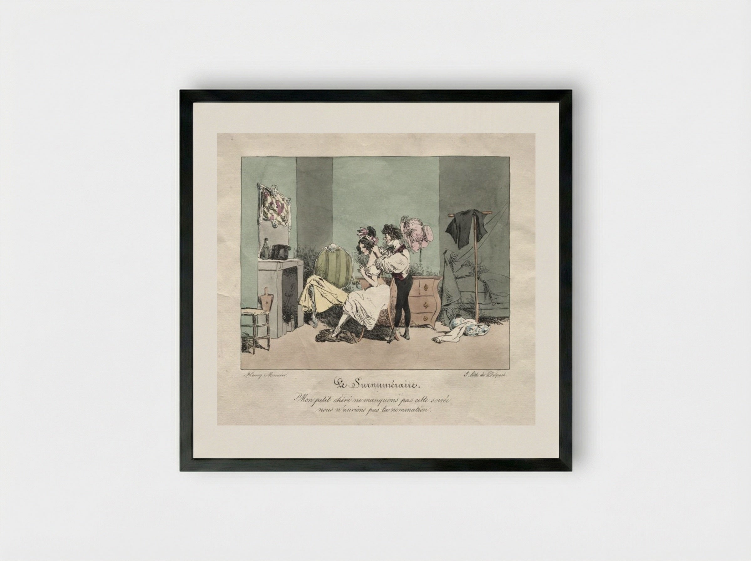 Administrative Customs: The Supernumerary - Henry Bonaventure Monnier - Framed Print Black