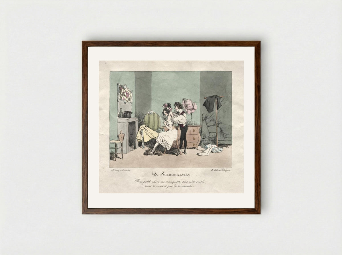 Administrative Customs: The Supernumerary - Henry Bonaventure Monnier - Framed Print Dark Wood