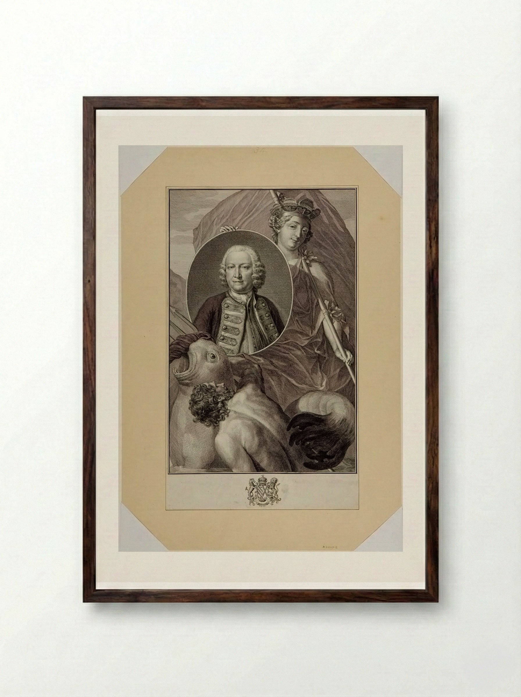 Admiral Lord George Anson - Jacobus Houbraken - Framed Print Dark Wood