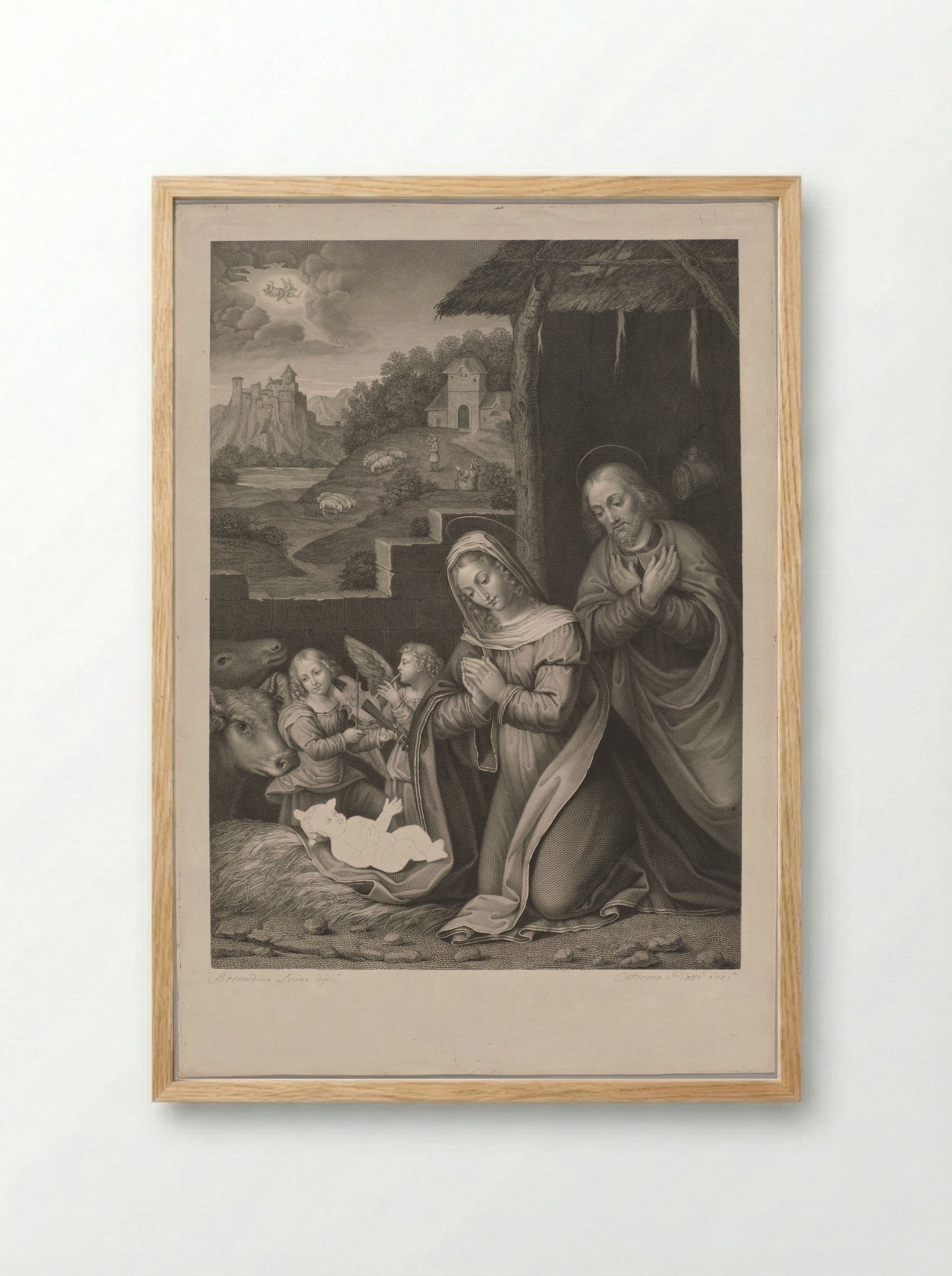 Adoration of the Infant Christ by Mary and Joseph - Caterina Piotti-Pirola - Framed Print Wood
