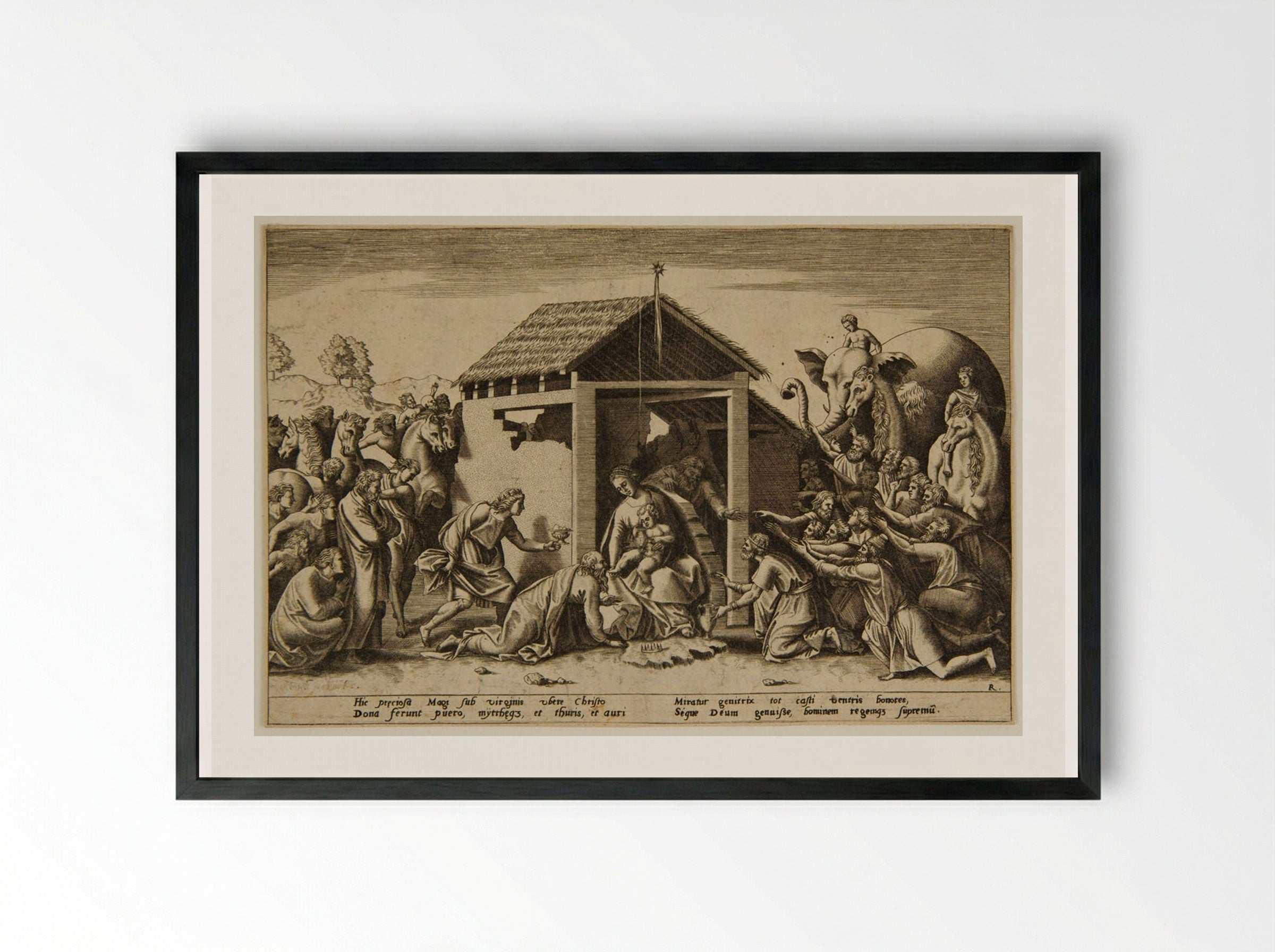 Adoration of the Kings - Hieronymus Cock - Framed Print Black