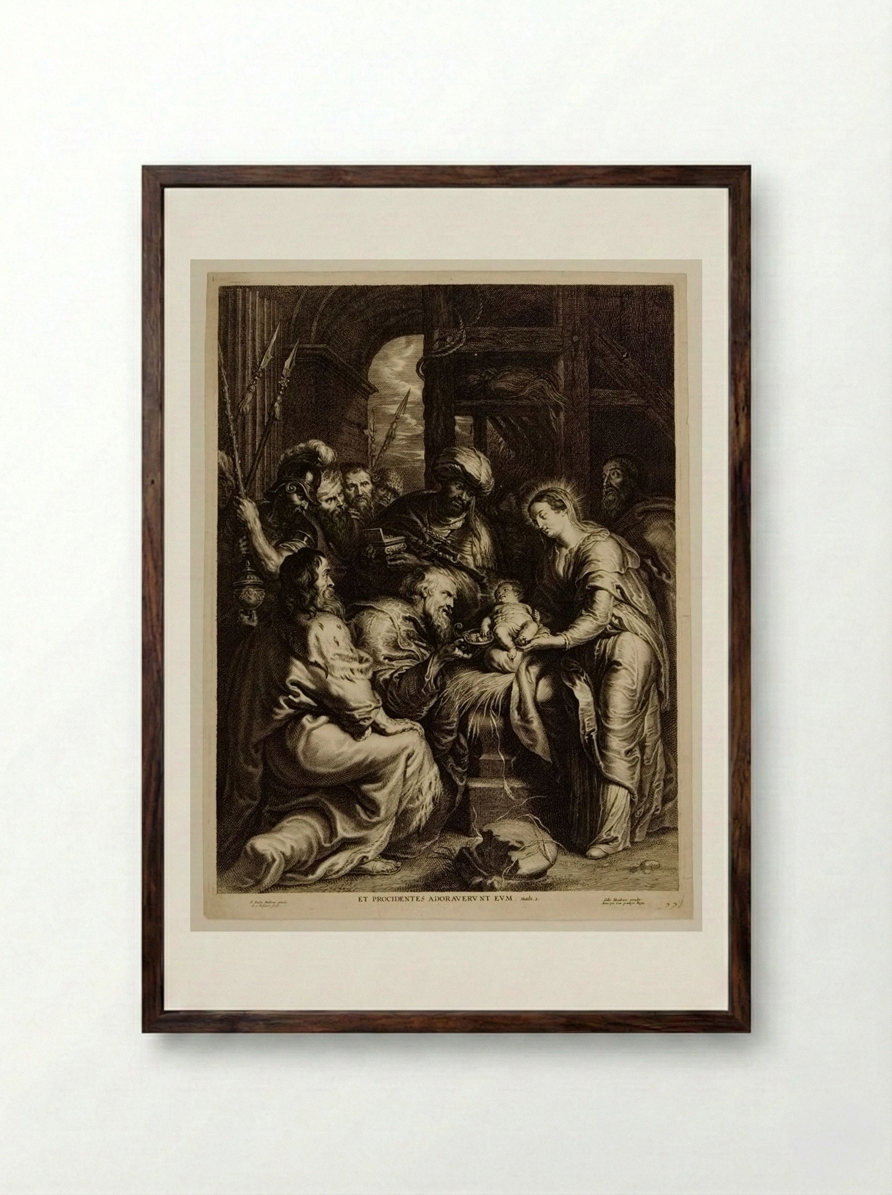 Adoration of the Kings - Schelte Adamsz. Bolswert - Framed Print Dark Wood