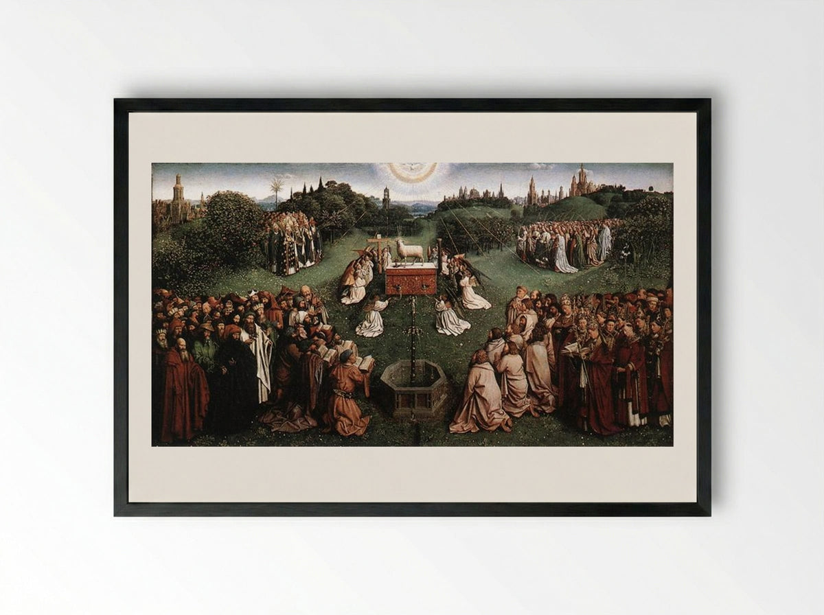 Adoration of the Lamb - Jan van Eyck - Framed Print Black