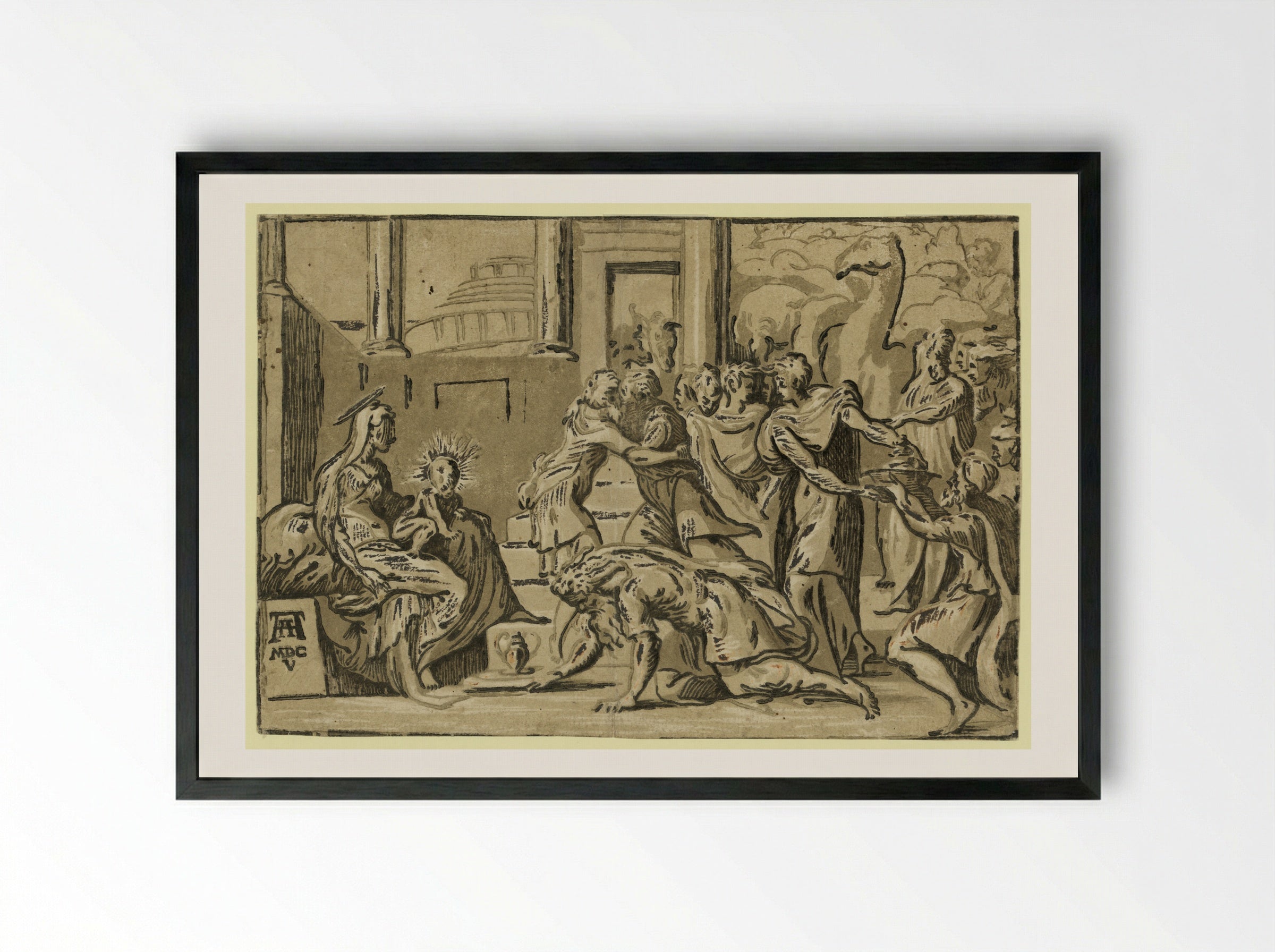 Adoration of the Magi - Andrea Andreani - Framed Print Black
