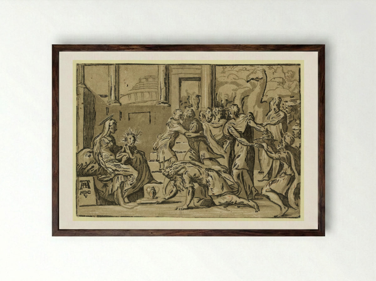 Adoration of the Magi - Andrea Andreani - Framed Print Dark Wood