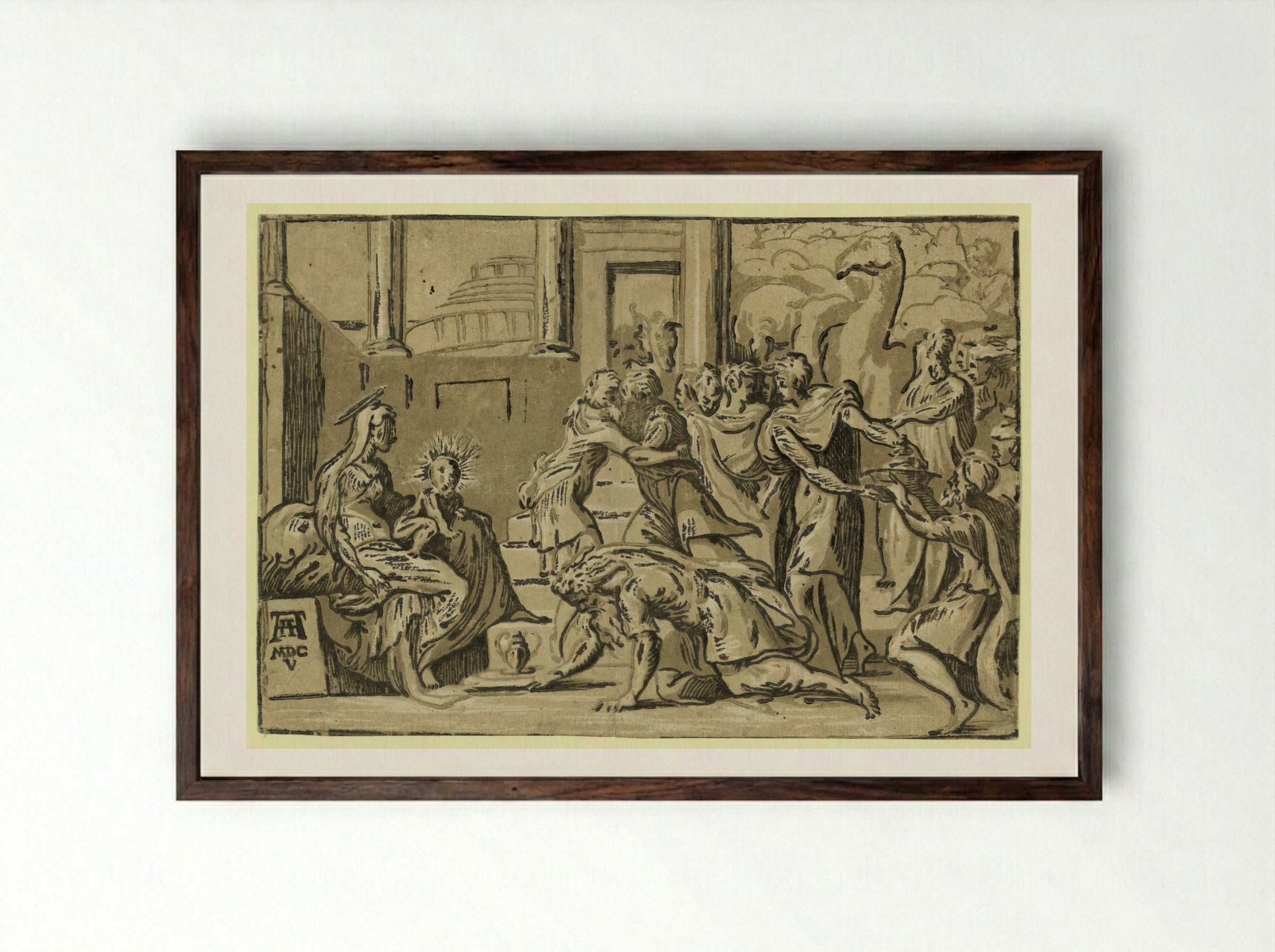 Adoration of the Magi - Andrea Andreani - Framed Print Dark Wood