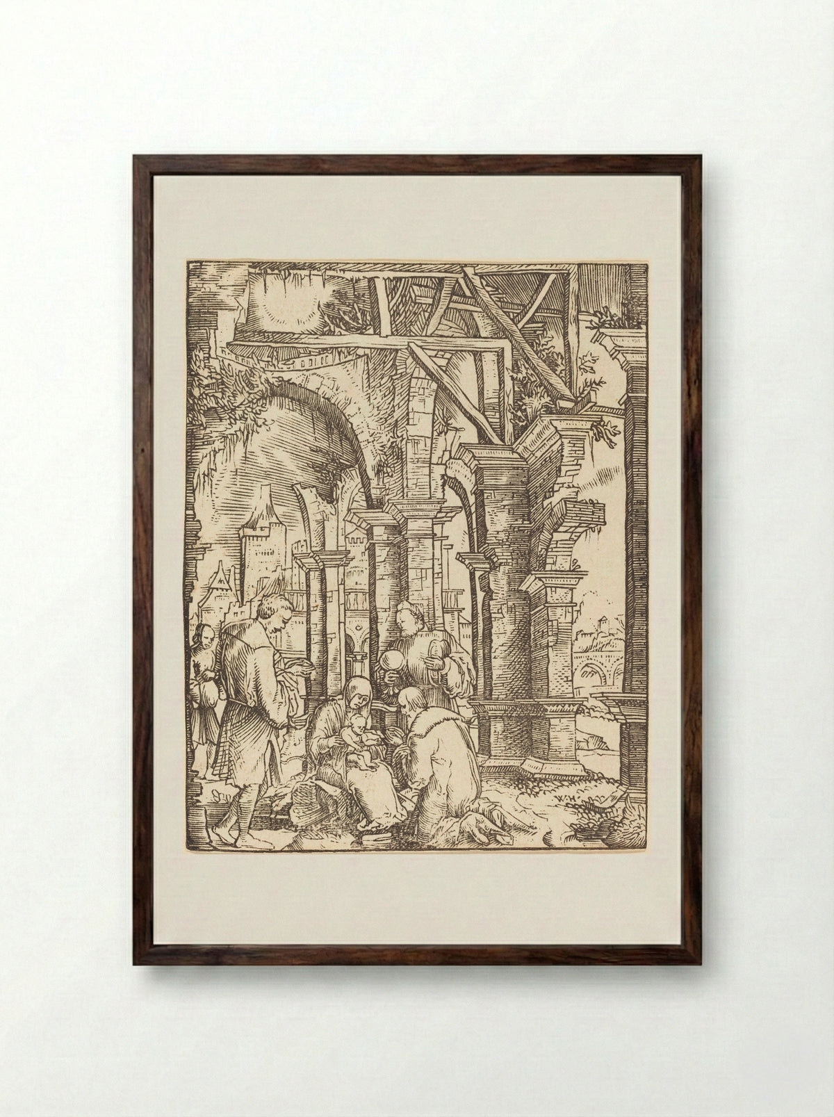Adoration of the Magi - Wolfgang Huber - Framed Print Dark Wood