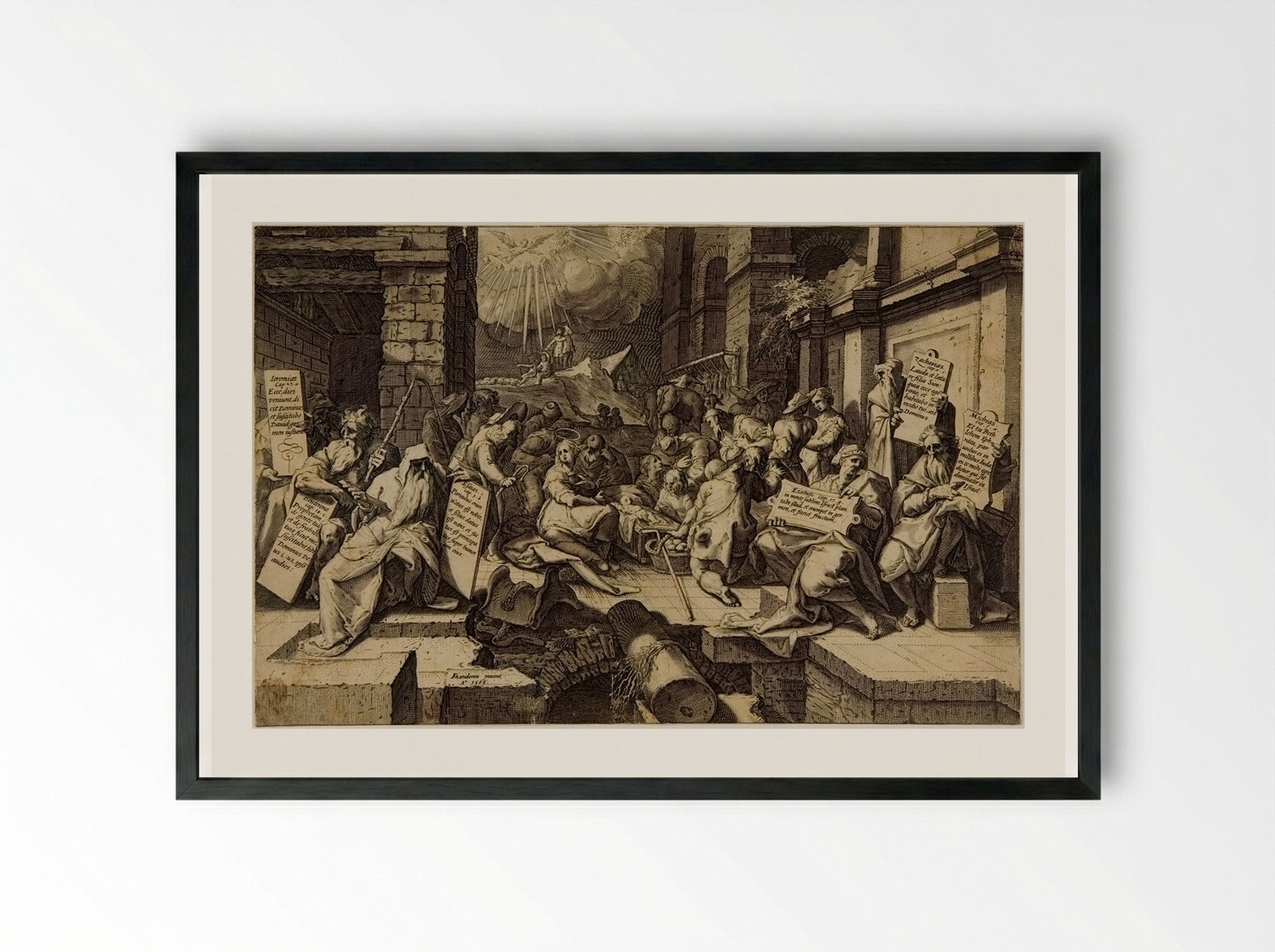 Adoration of the Shepherds, with Six Prophets - Jacob Matham - Framed Print Black