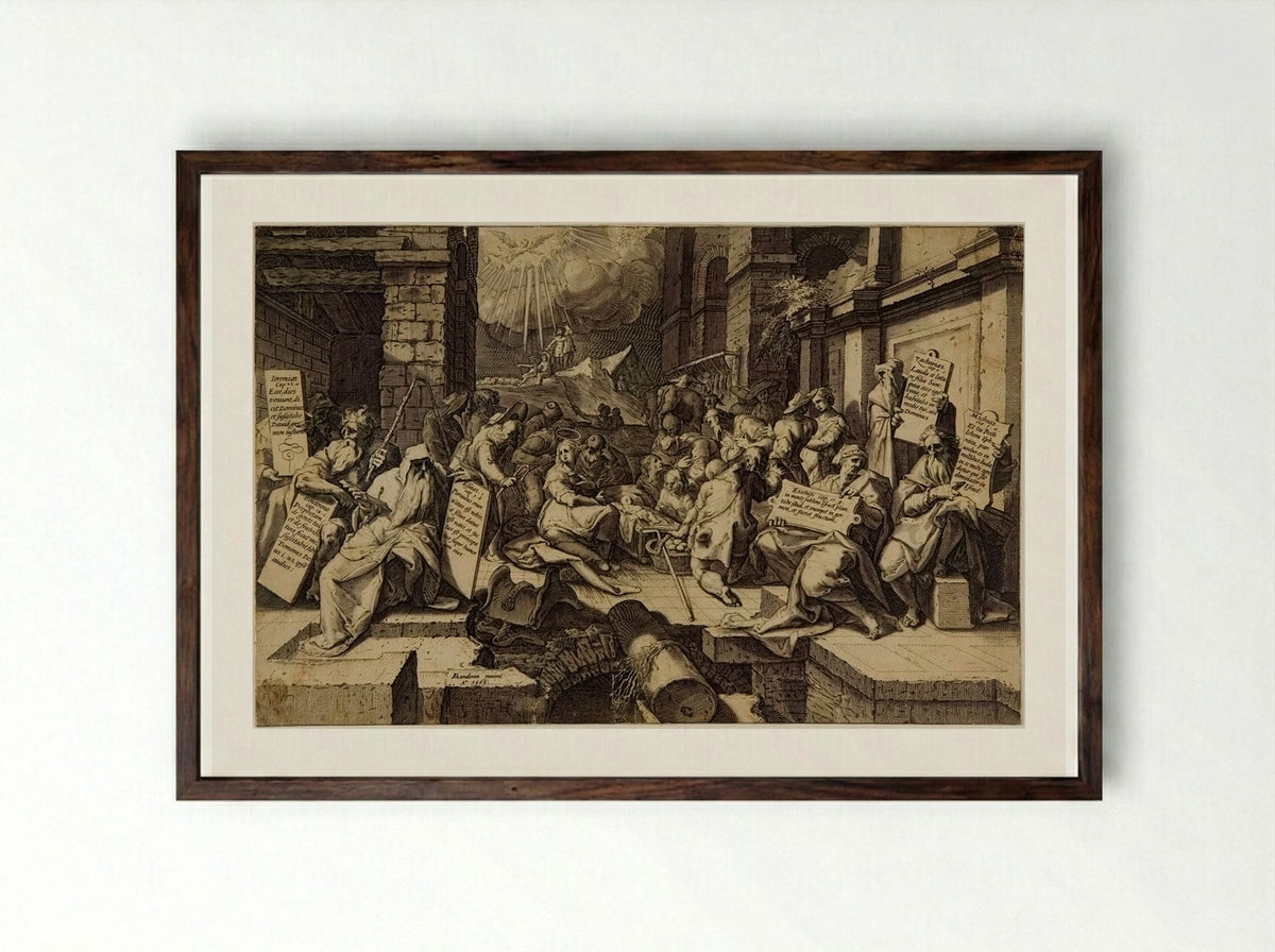Adoration of the Shepherds, with Six Prophets - Jacob Matham - Framed Print Dark Wood