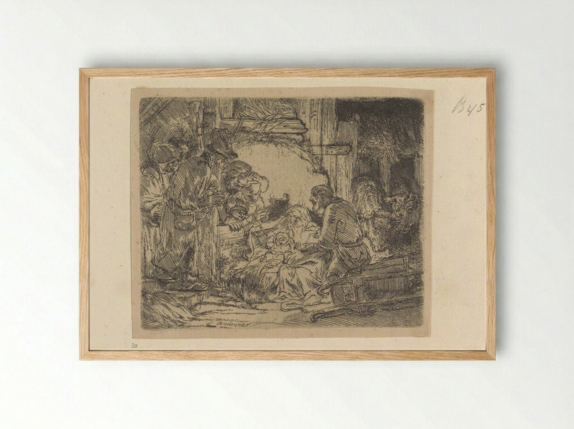 Adoration of the Shepherds: With the Oil Lamp - Henry Louis Basan - Framed Print Wood