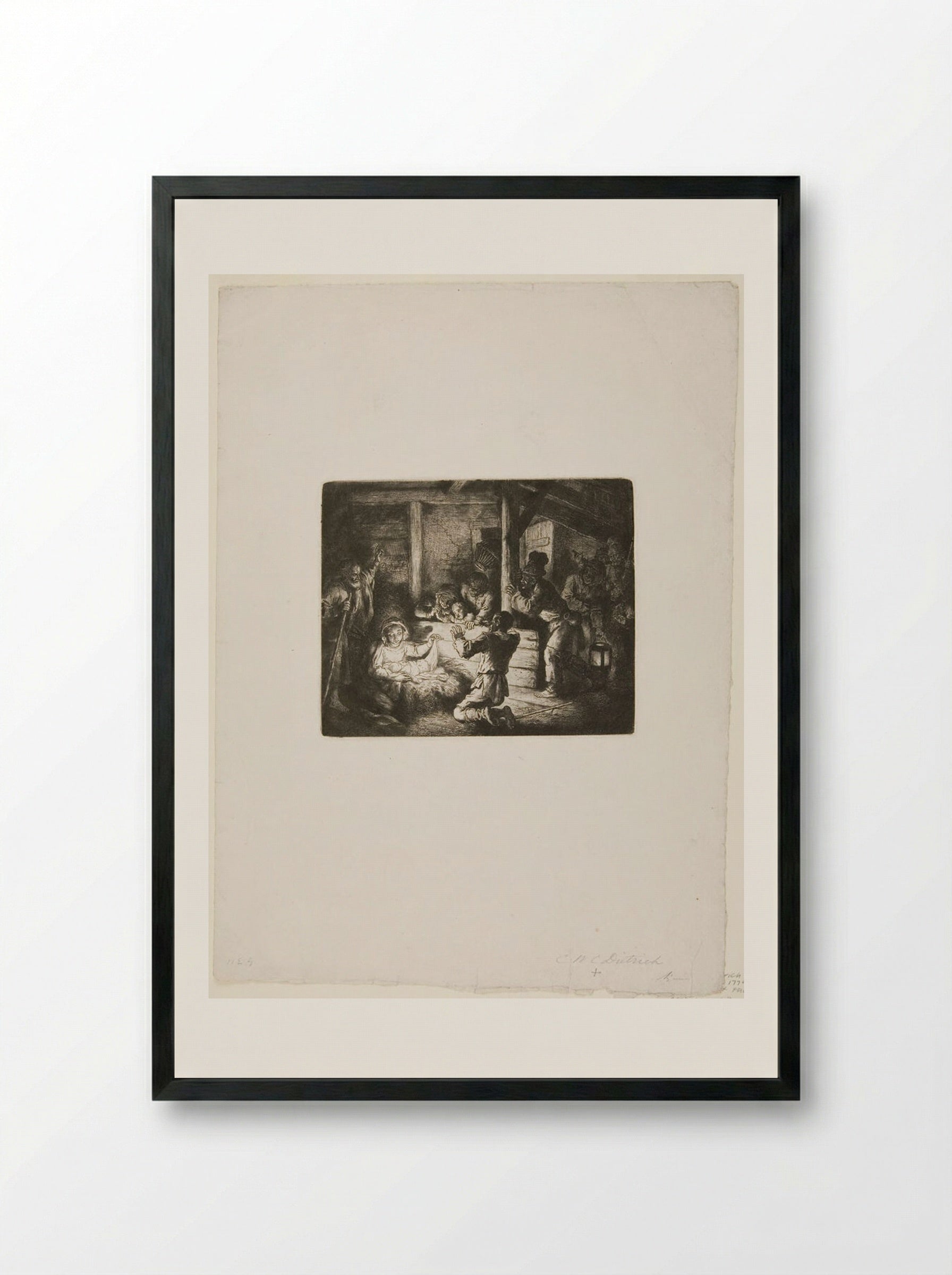Adoration of the Shepherds - Christian Wilhelm Ernst Dietrich - Framed Print Black