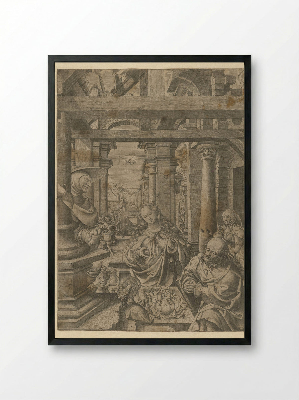 Adoration of the Shepherds - Frans Crabbe van Espleghem - Framed Print Black