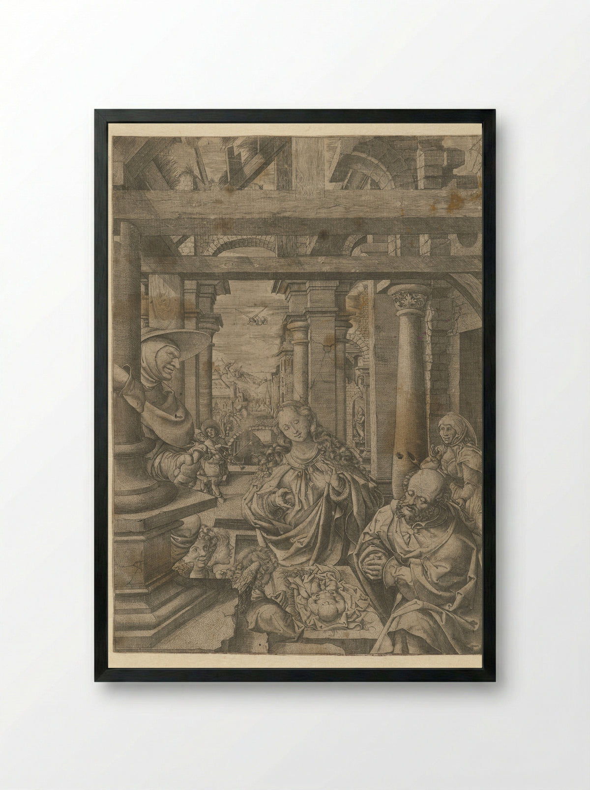 Adoration of the Shepherds - Frans Crabbe van Espleghem - Framed Print Black