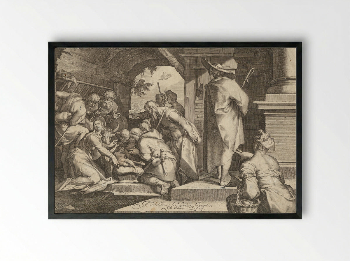 Adoration of the Shepherds - Jacob Matham - Framed Print Black