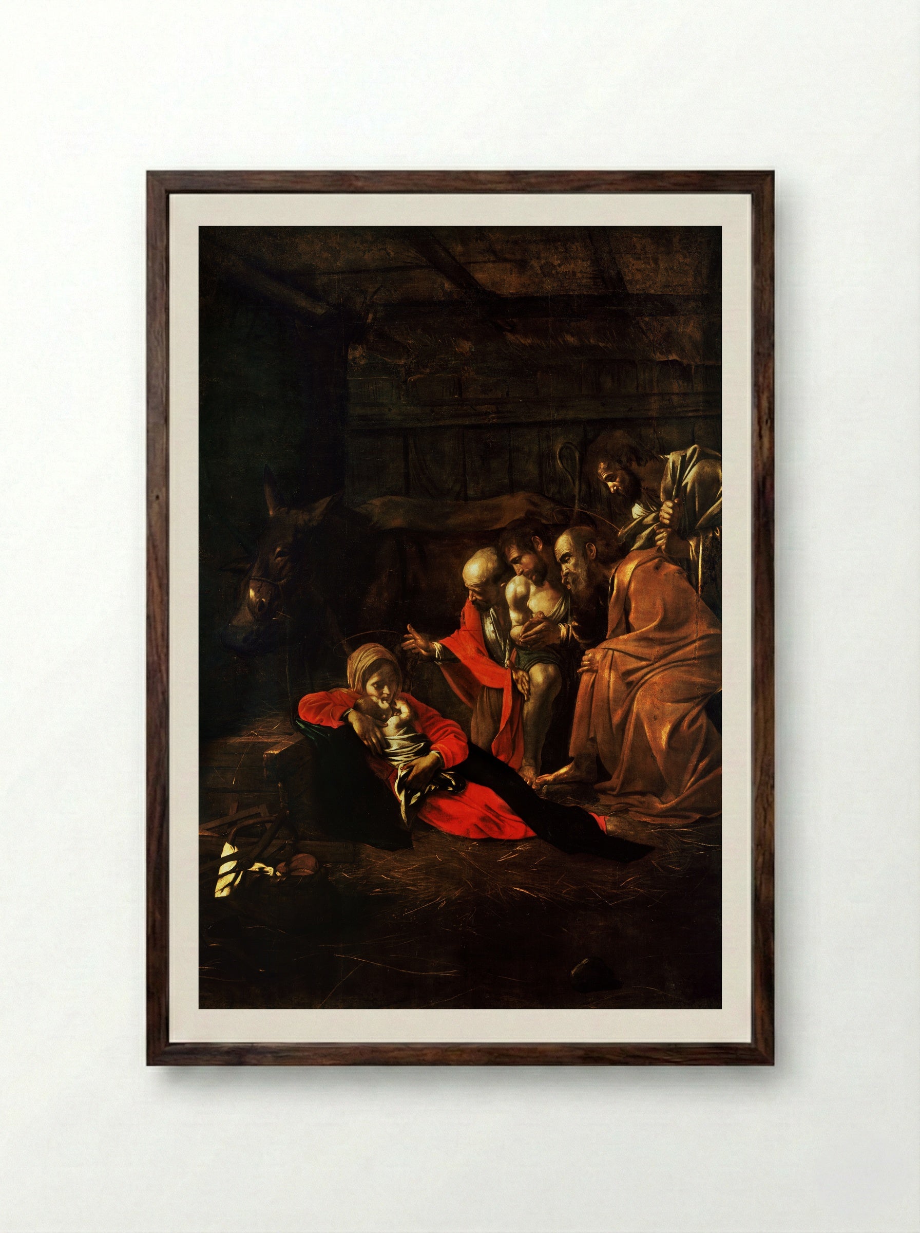 Adoration of the Shepherds - Caravaggio - Framed Print Dark Wood