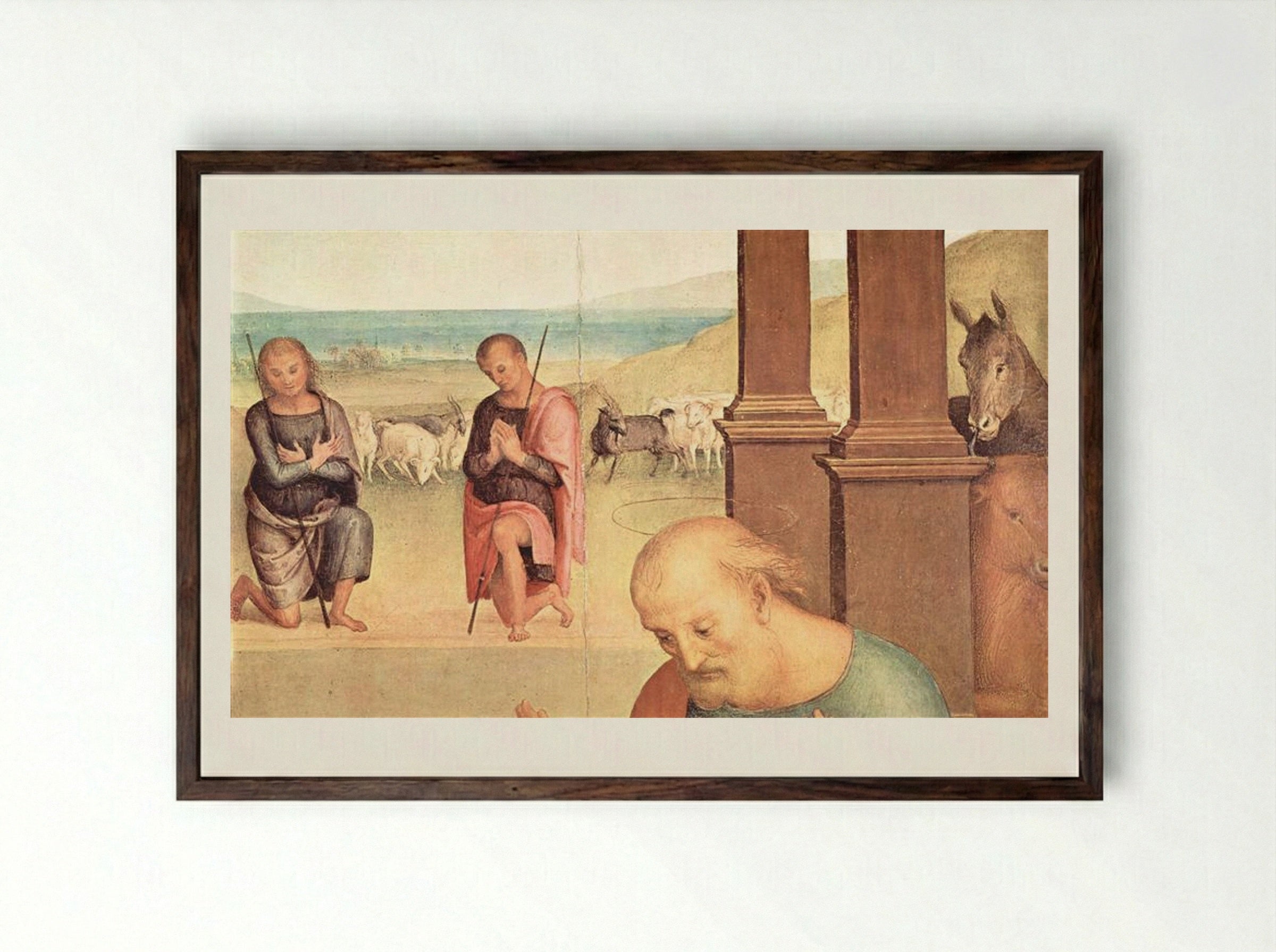 Adoration of the Shepherds - Pietro Perugino - Framed Print Dark Wood