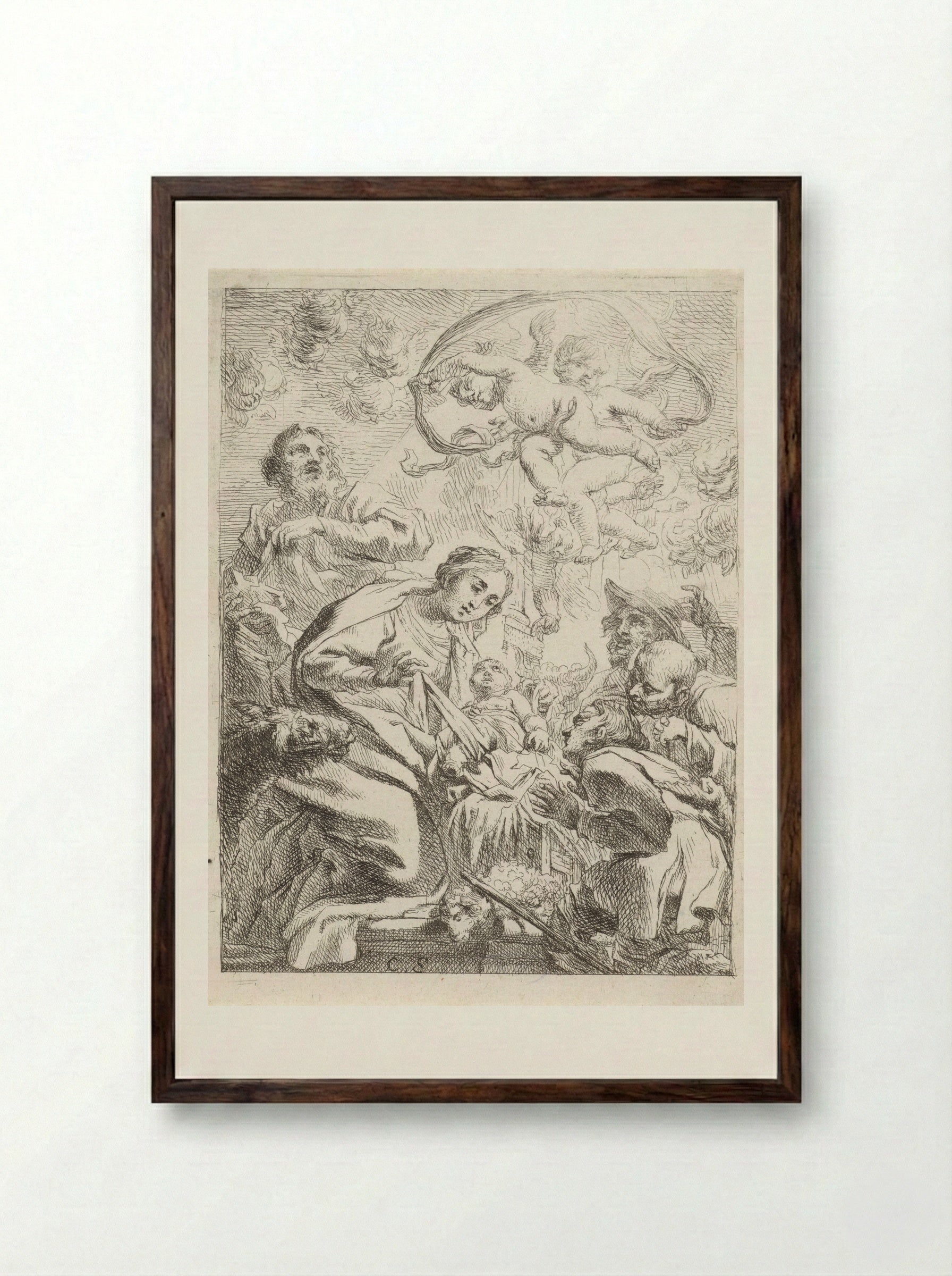 Adoration of the Shepherds - Cornelis Schut (I) - Framed Print Dark Wood
