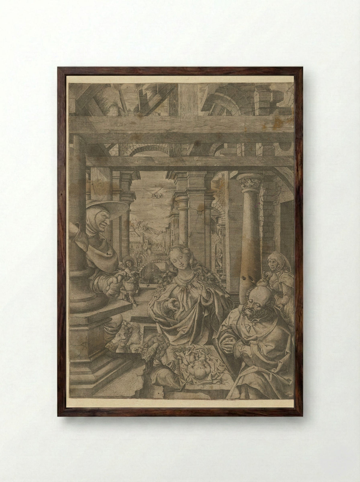Adoration of the Shepherds - Frans Crabbe van Espleghem - Framed Print Dark Wood