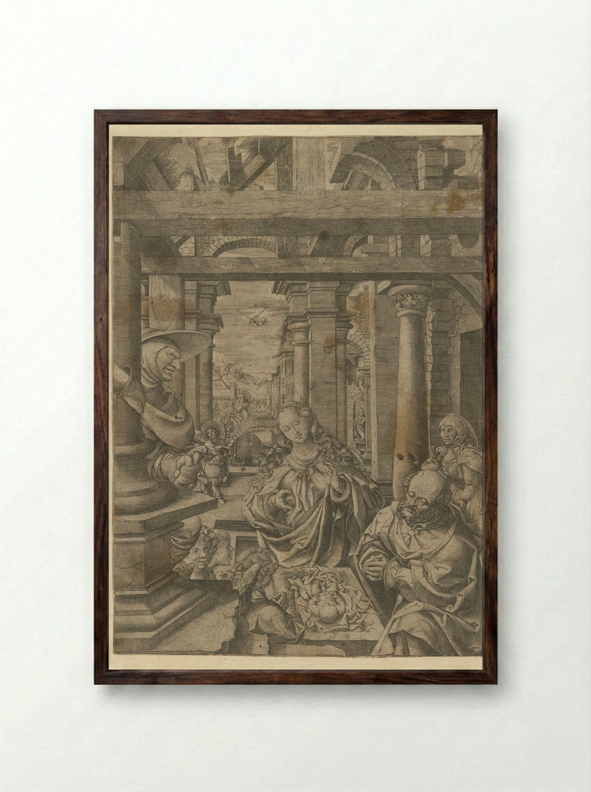Adoration of the Shepherds - Frans Crabbe van Espleghem - Framed Print Dark Wood