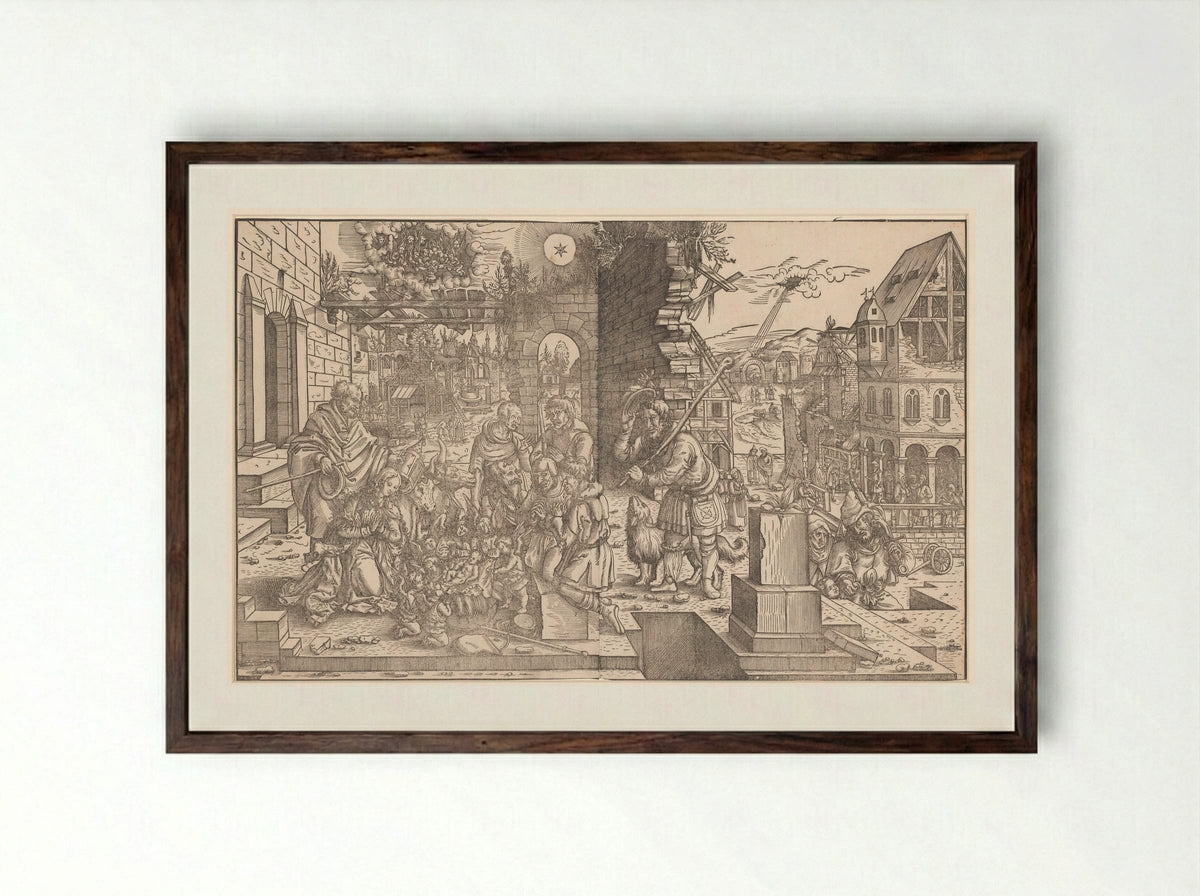 Adoration of the Shepherds - Monogrammist WS - Framed Print Dark Wood