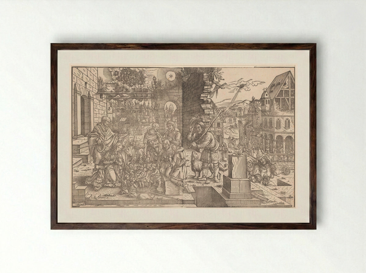 Adoration of the Shepherds - Monogrammist WS - Framed Print Dark Wood