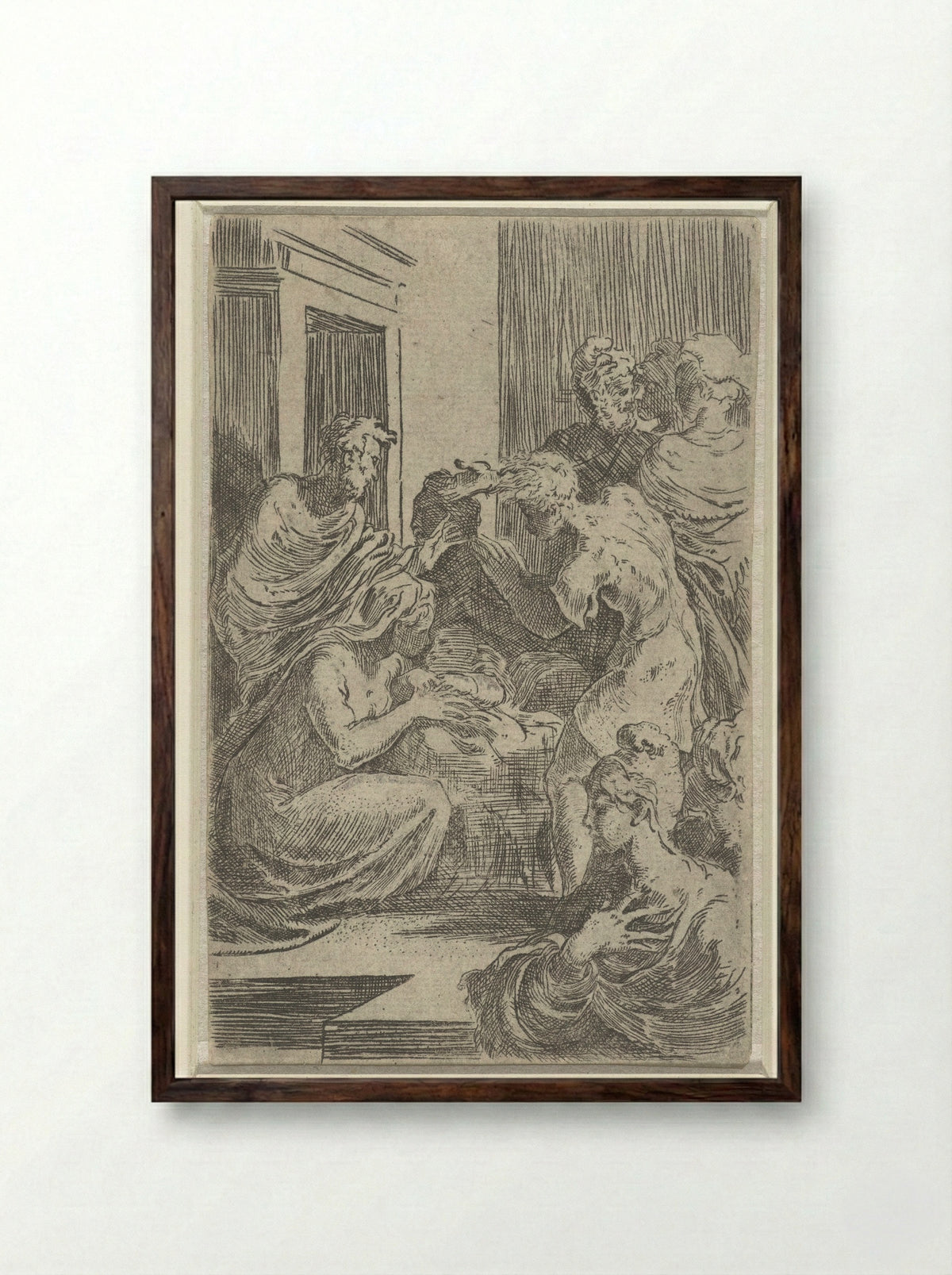 Adoration of the Shepherds - Parmigianino - Framed Print Dark Wood
