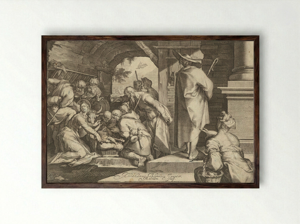 Adoration of the Shepherds - Jacob Matham - Framed Print Dark Wood